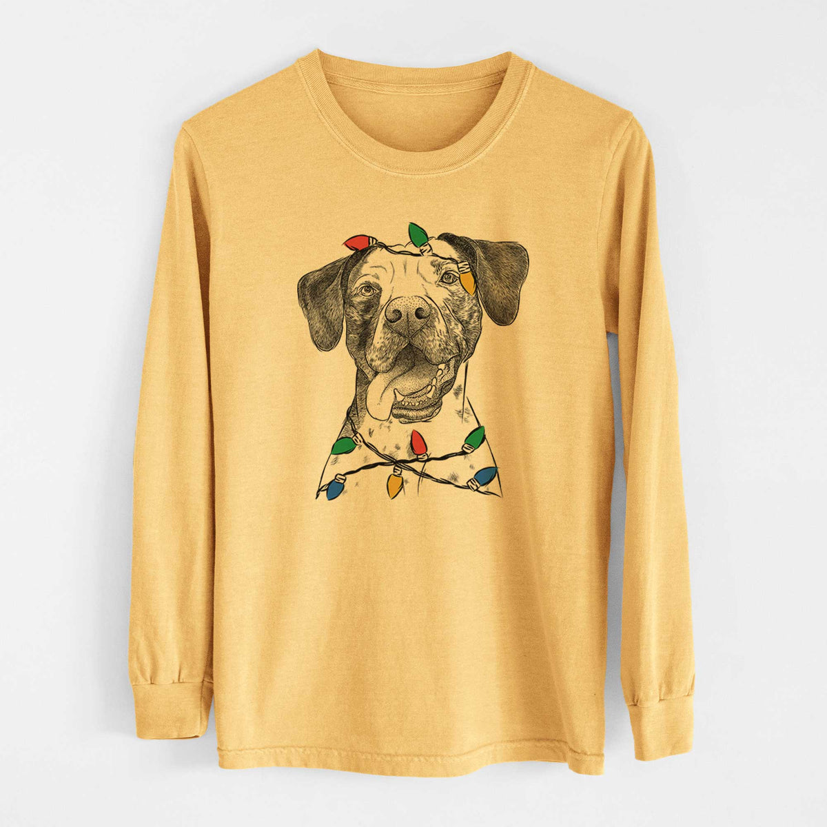 Christmas Lights Cola the Catahoula - Heavyweight 100% Cotton Long Sleeve