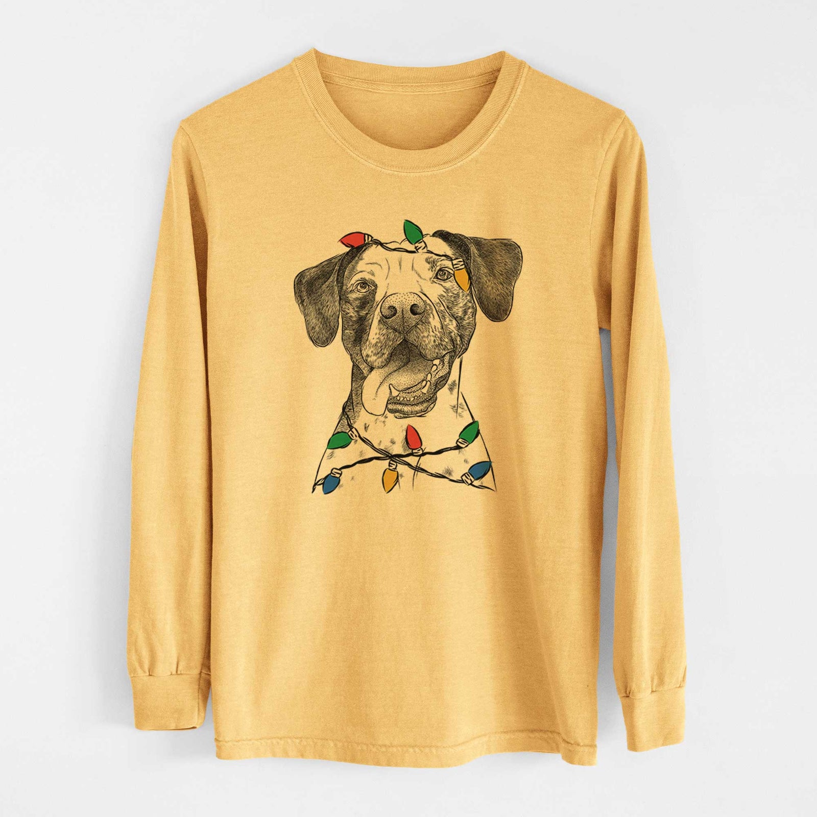 Christmas Lights Cola the Catahoula - Heavyweight 100% Cotton Long Sleeve