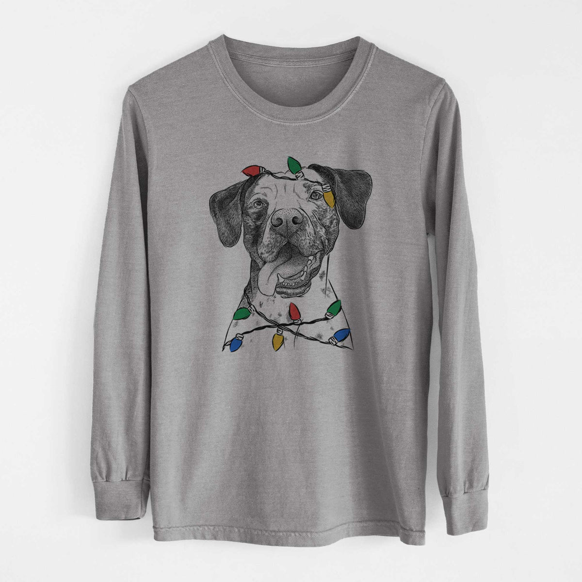 Christmas Lights Cola the Catahoula - Heavyweight 100% Cotton Long Sleeve