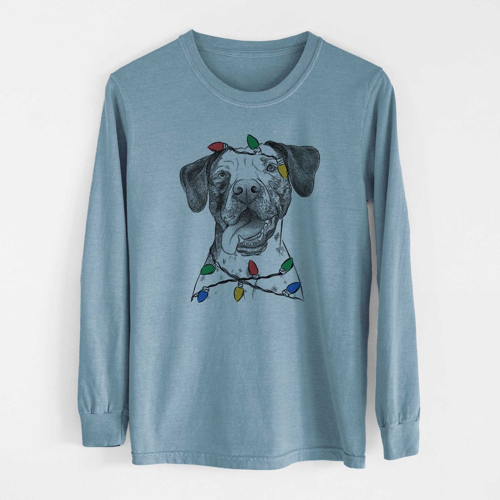 Christmas Lights Cola the Catahoula - Heavyweight 100% Cotton Long Sleeve
