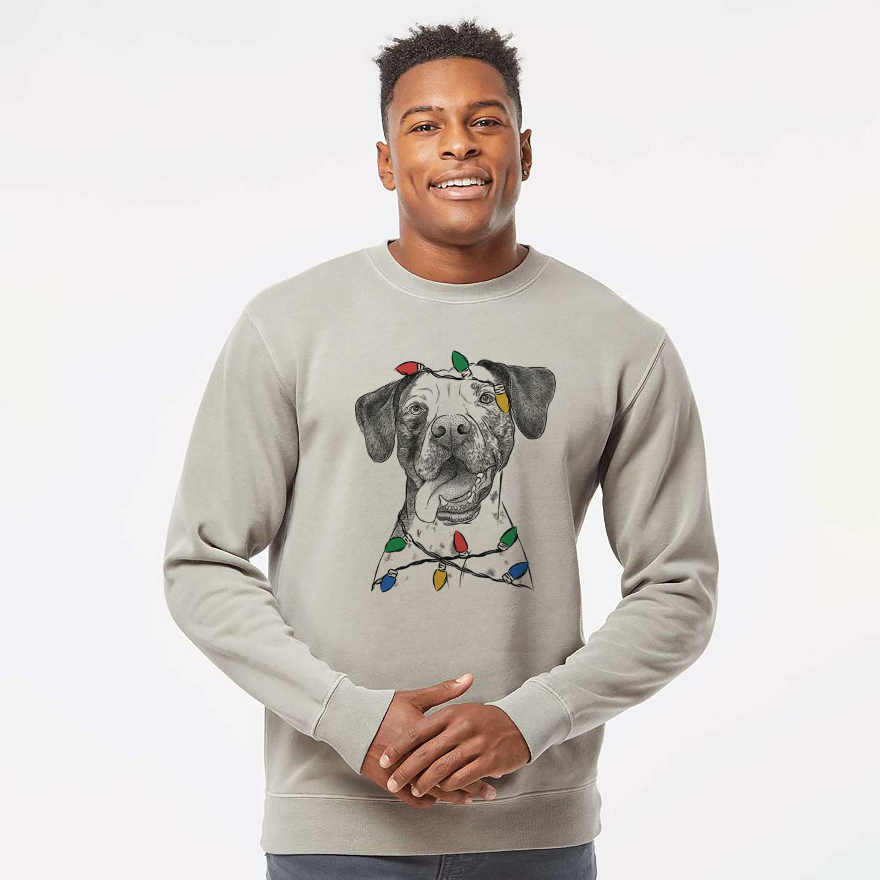 Christmas Lights Cola the Catahoula - Unisex Pigment Dyed Crew Sweatshirt