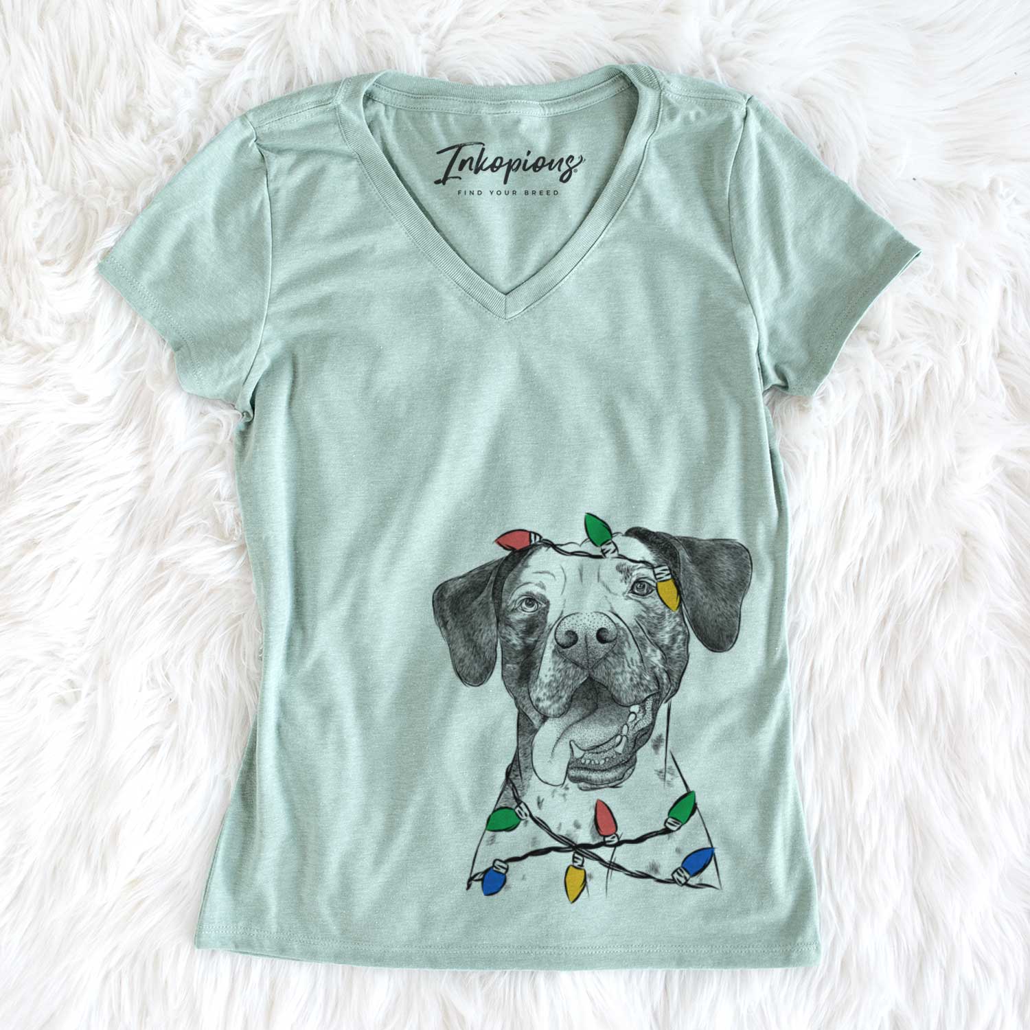 Christmas Lights Cola the Catahoula - Women's V-neck Shirt