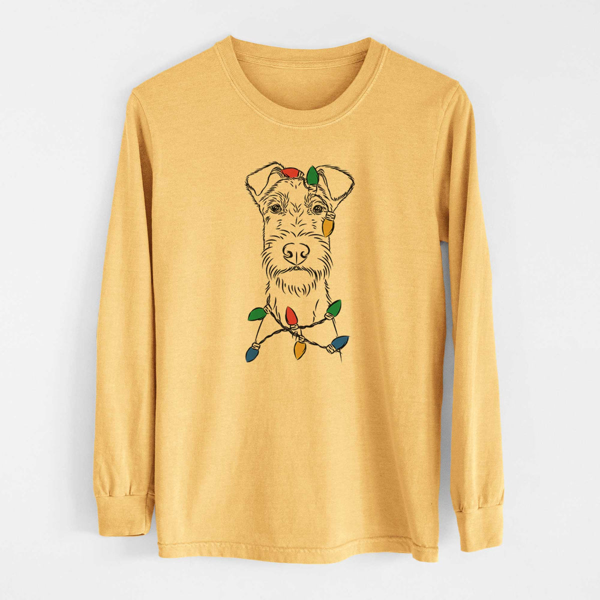 Christmas Lights Connor the Irish Terrier - Heavyweight 100% Cotton Long Sleeve