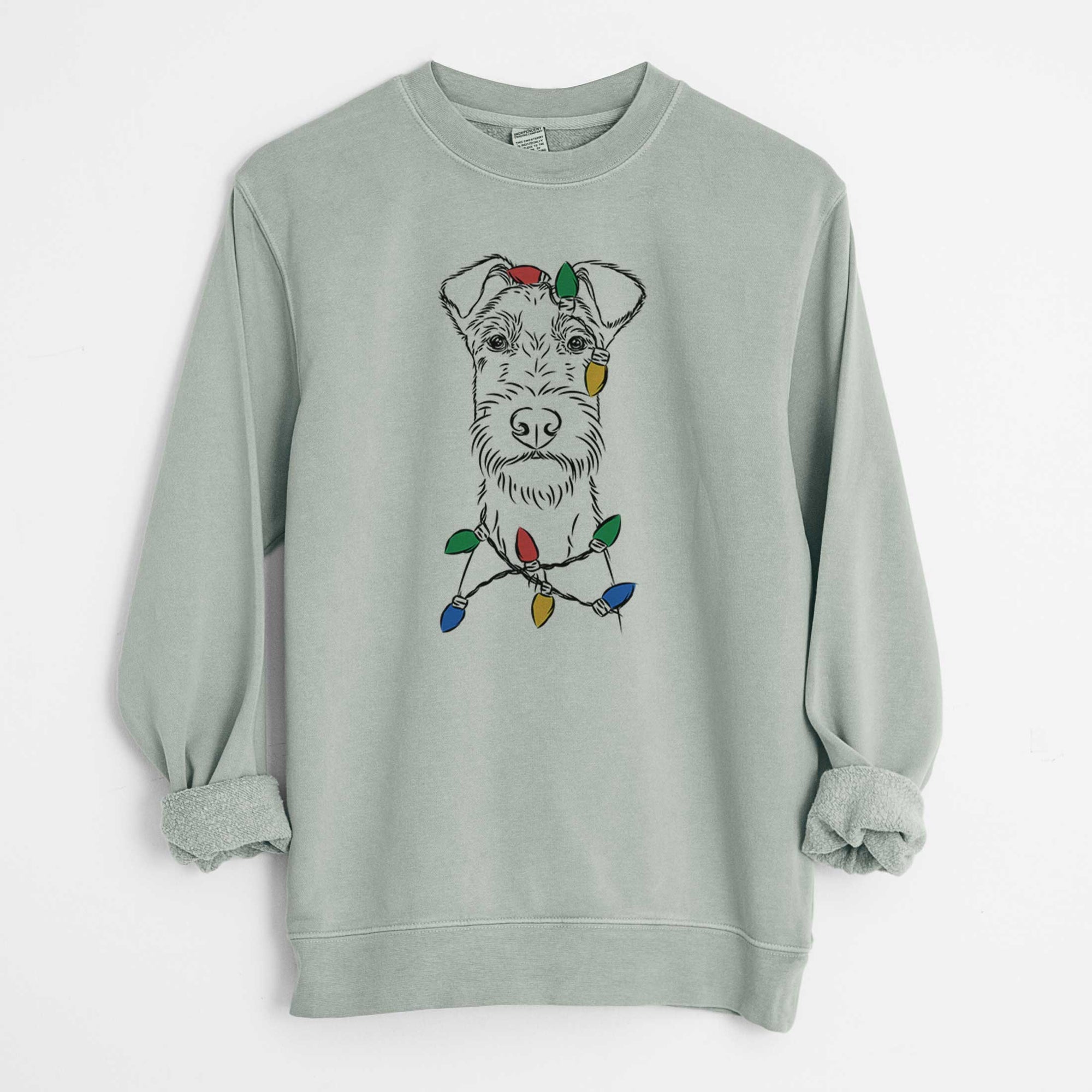 Christmas Lights Connor the Irish Terrier - Unisex Pigment Dyed Crew Sweatshirt