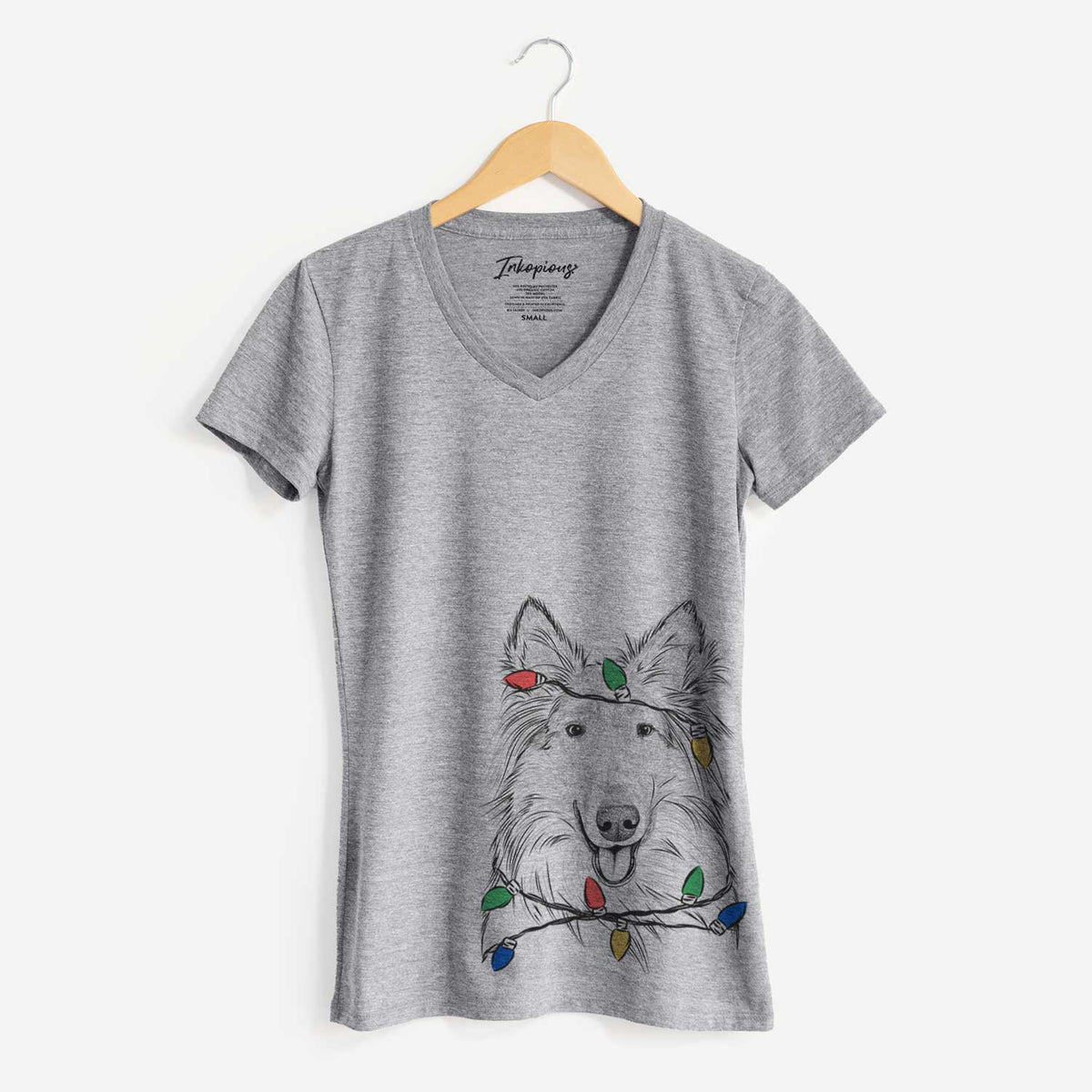 Christmas Lights Conrad the Rough Collie - Women's V-neck Shirt