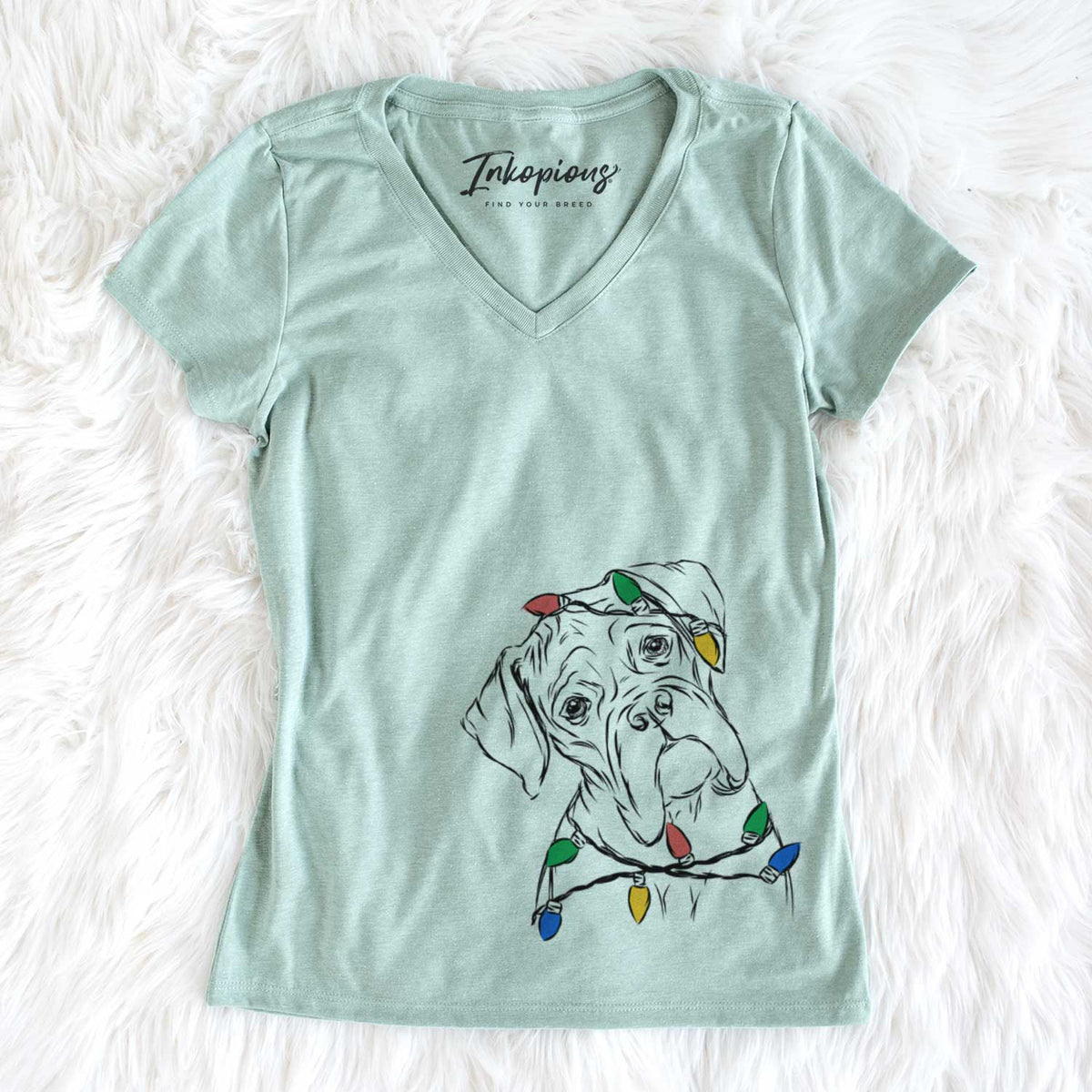 Christmas Lights Cooper the Boxer - Women&#39;s V-neck Shirt