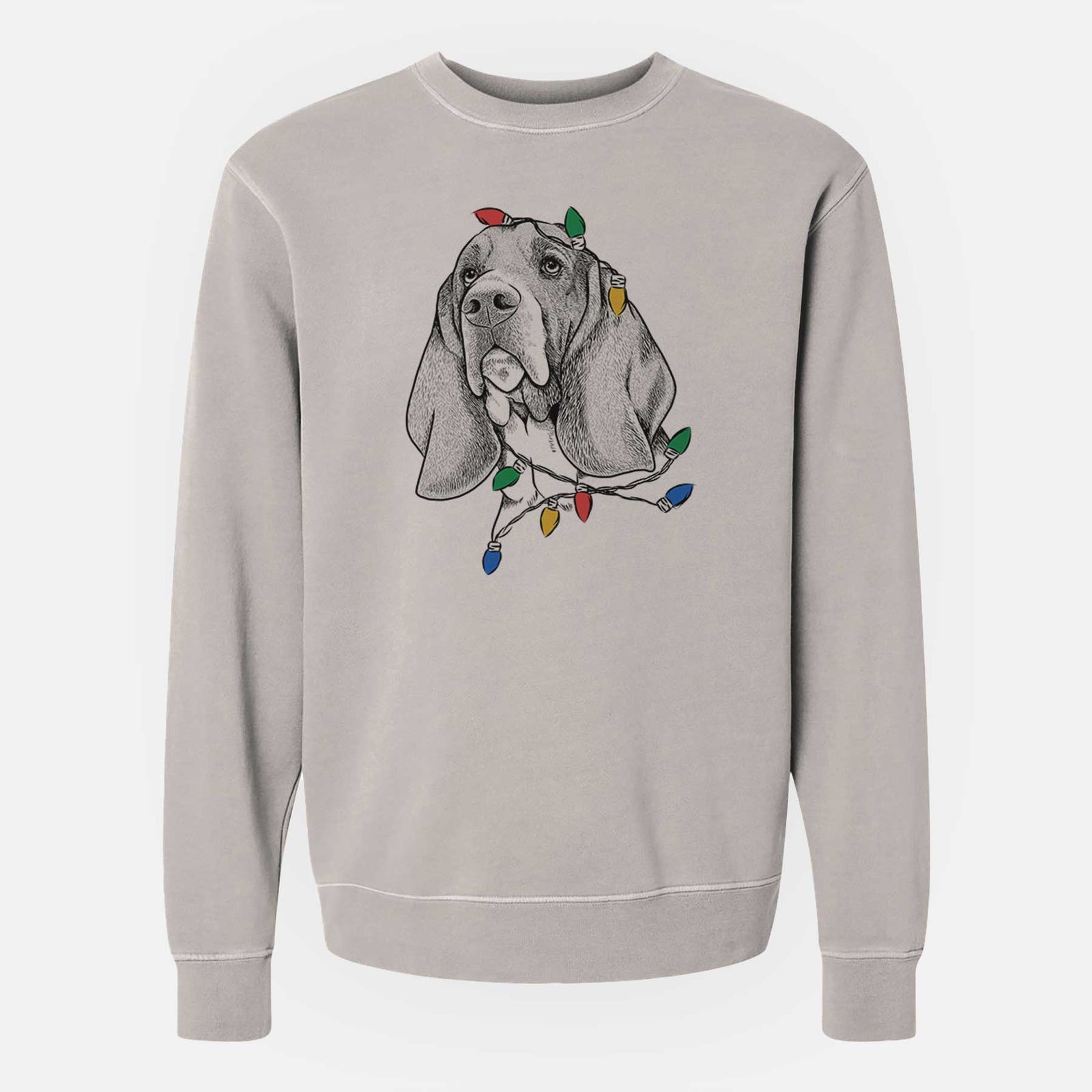 Christmas Lights Cooper the Basset Hound - Unisex Pigment Dyed Crew Sweatshirt