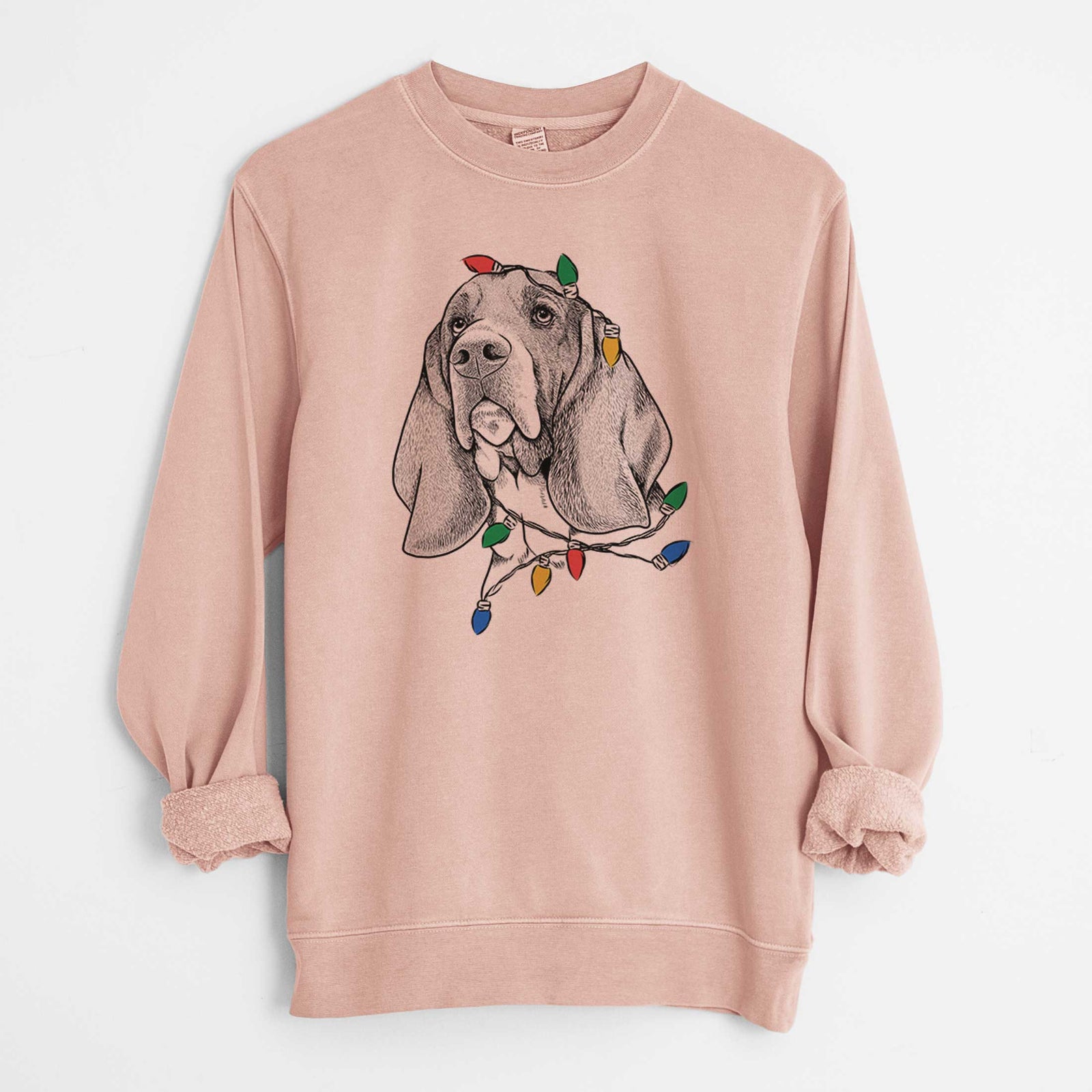 Christmas Lights Cooper the Basset Hound - Unisex Pigment Dyed Crew Sweatshirt