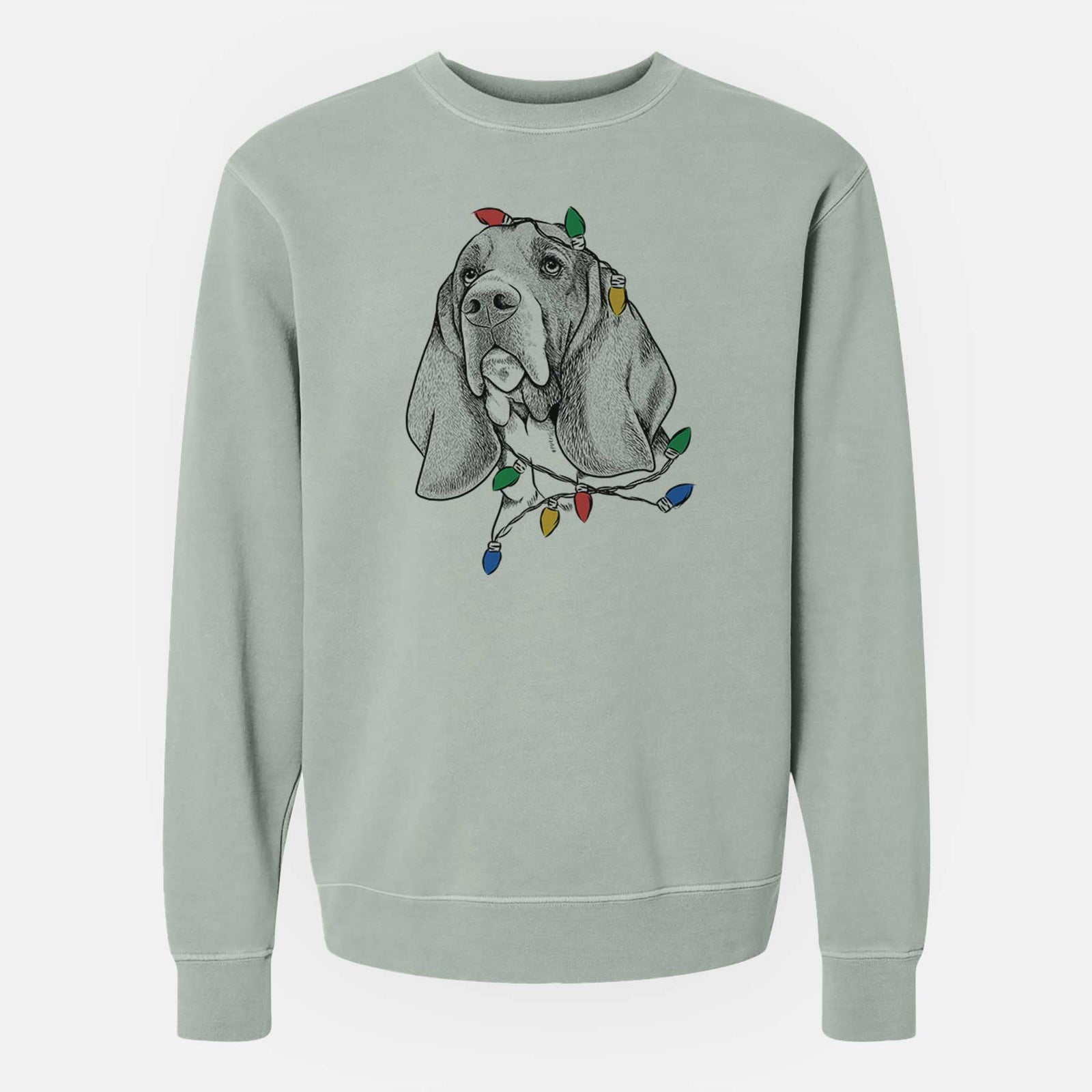 Christmas Lights Cooper the Basset Hound - Unisex Pigment Dyed Crew Sweatshirt