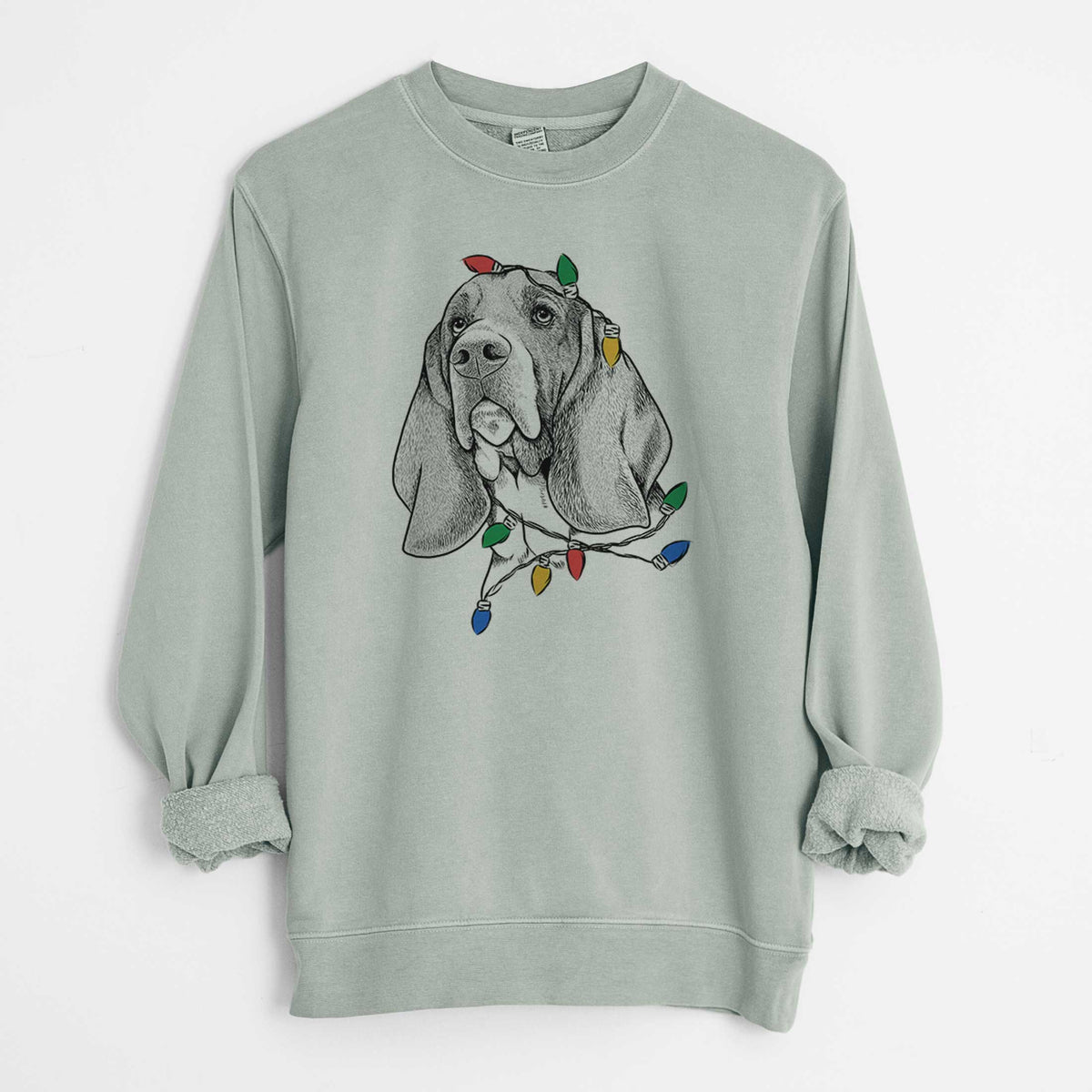 Christmas Lights Cooper the Basset Hound - Unisex Pigment Dyed Crew Sweatshirt
