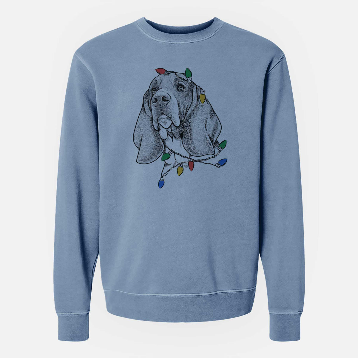 Christmas Lights Cooper the Basset Hound - Unisex Pigment Dyed Crew Sweatshirt