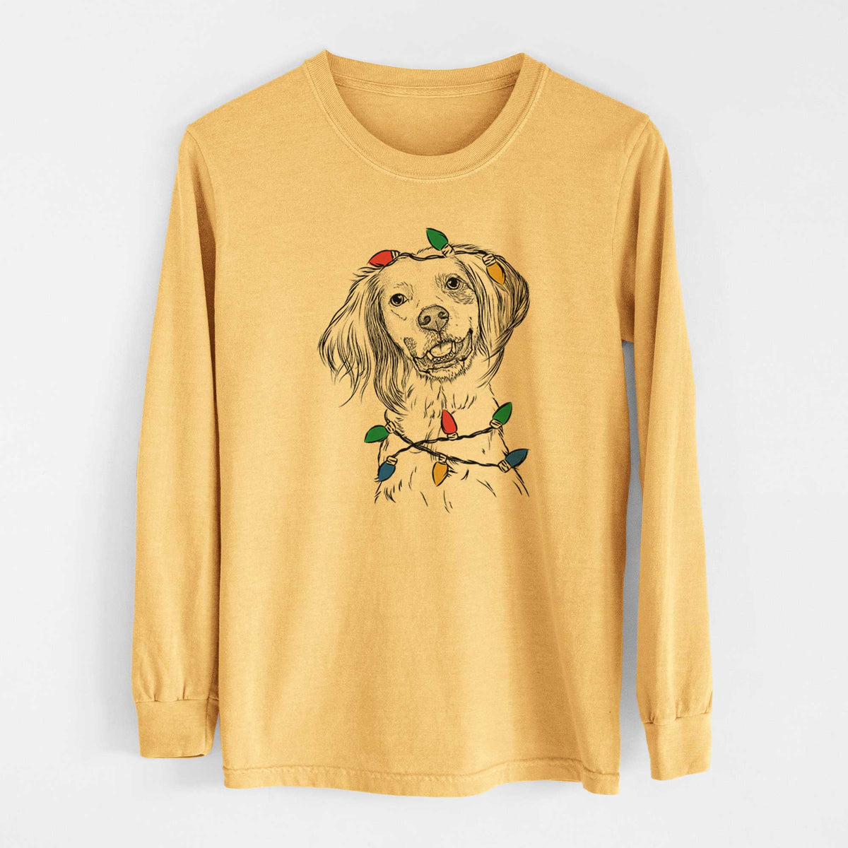 Christmas Lights Cooper the English Setter - Heavyweight 100% Cotton Long Sleeve