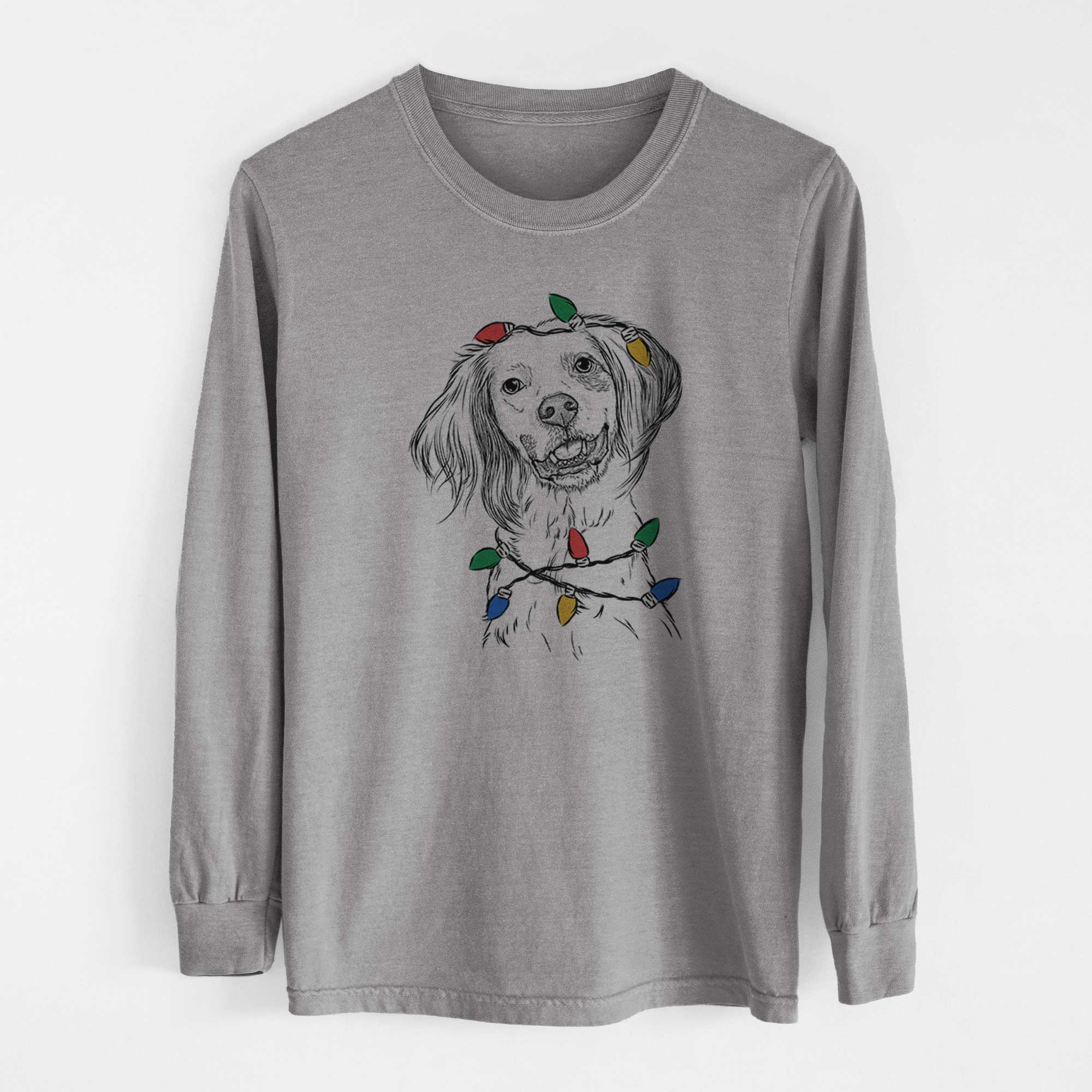 Christmas Lights Cooper the English Setter - Heavyweight 100% Cotton Long Sleeve