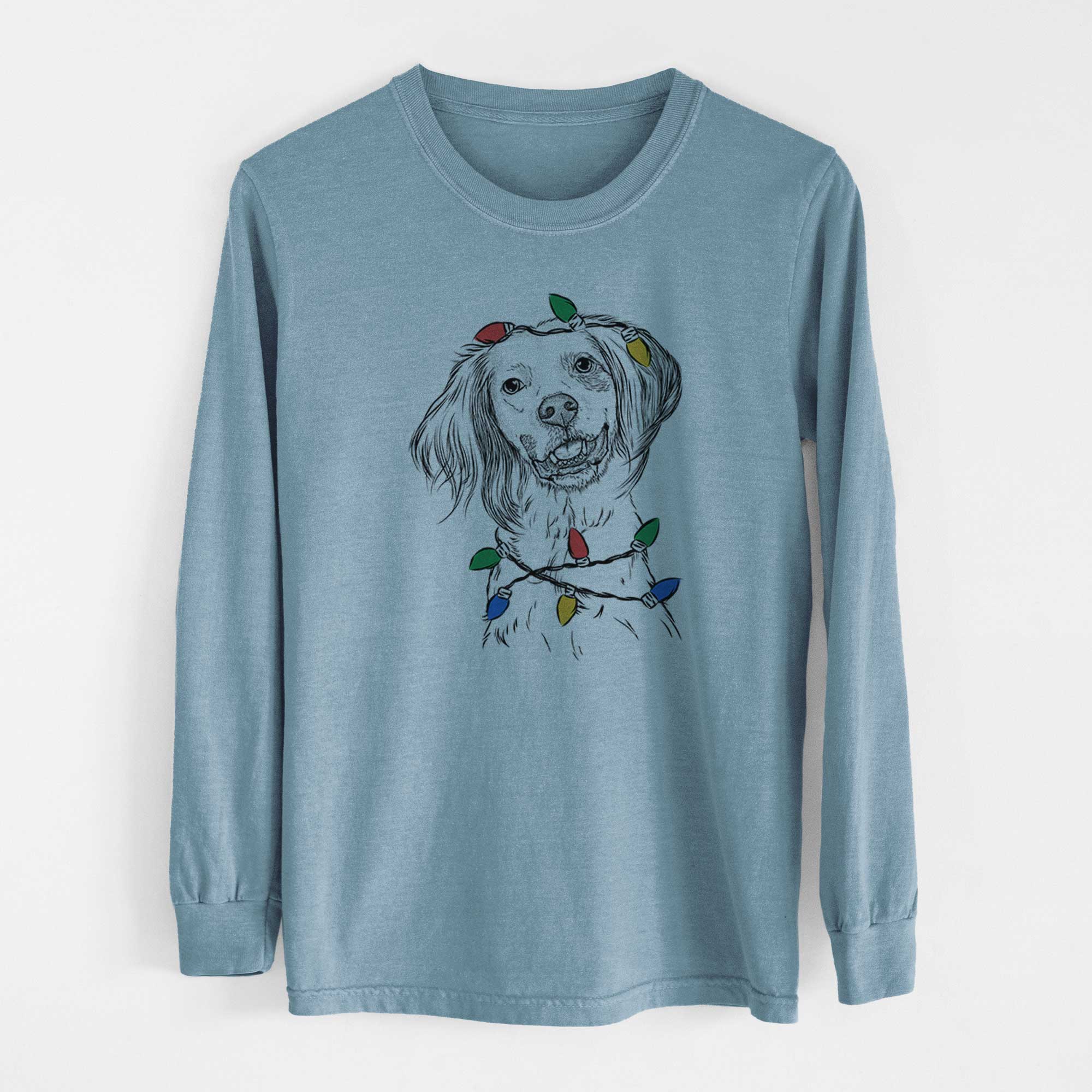 Christmas Lights Cooper the English Setter - Heavyweight 100% Cotton Long Sleeve