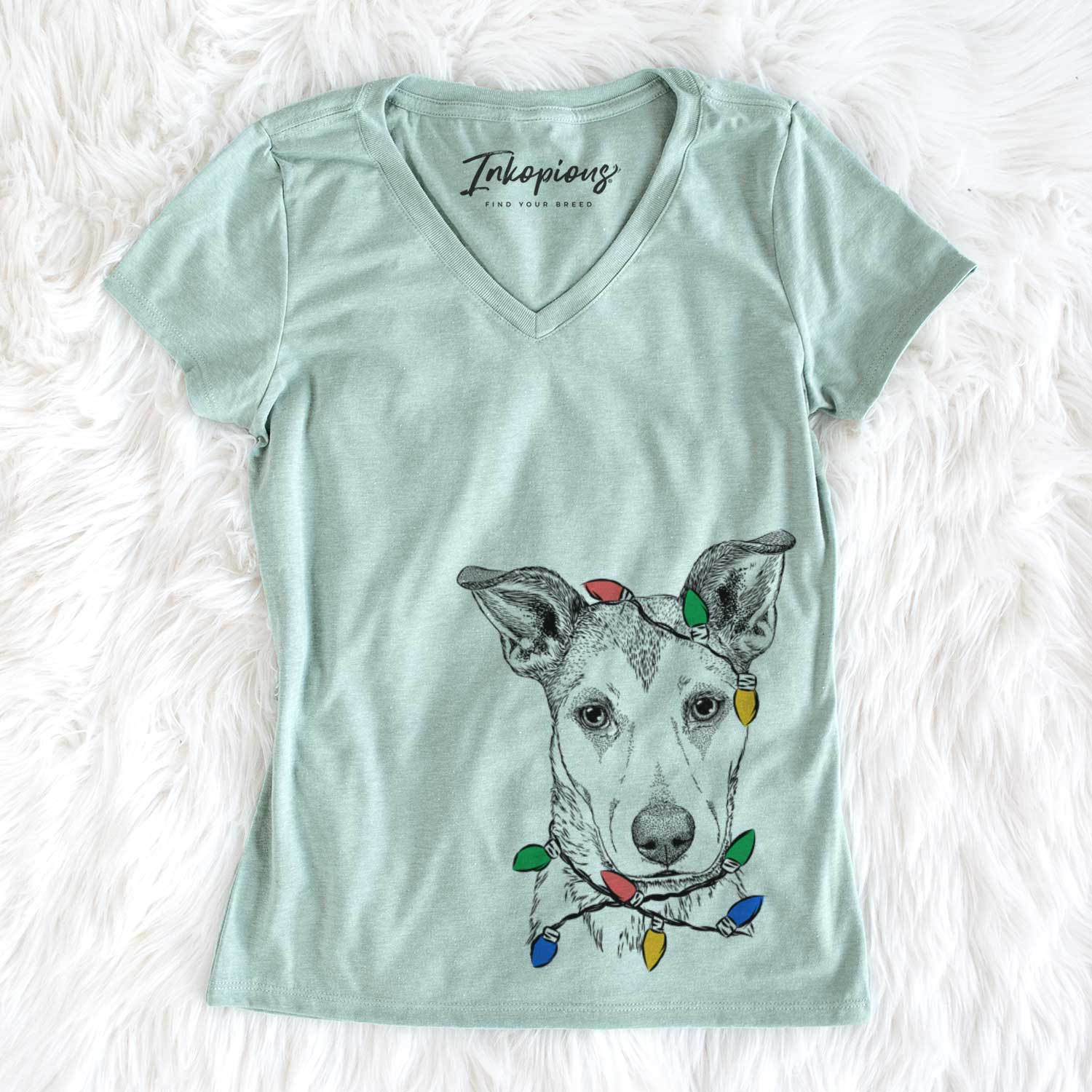 Christmas Lights Coral the Mixed Breed - Women's V-neck Shirt