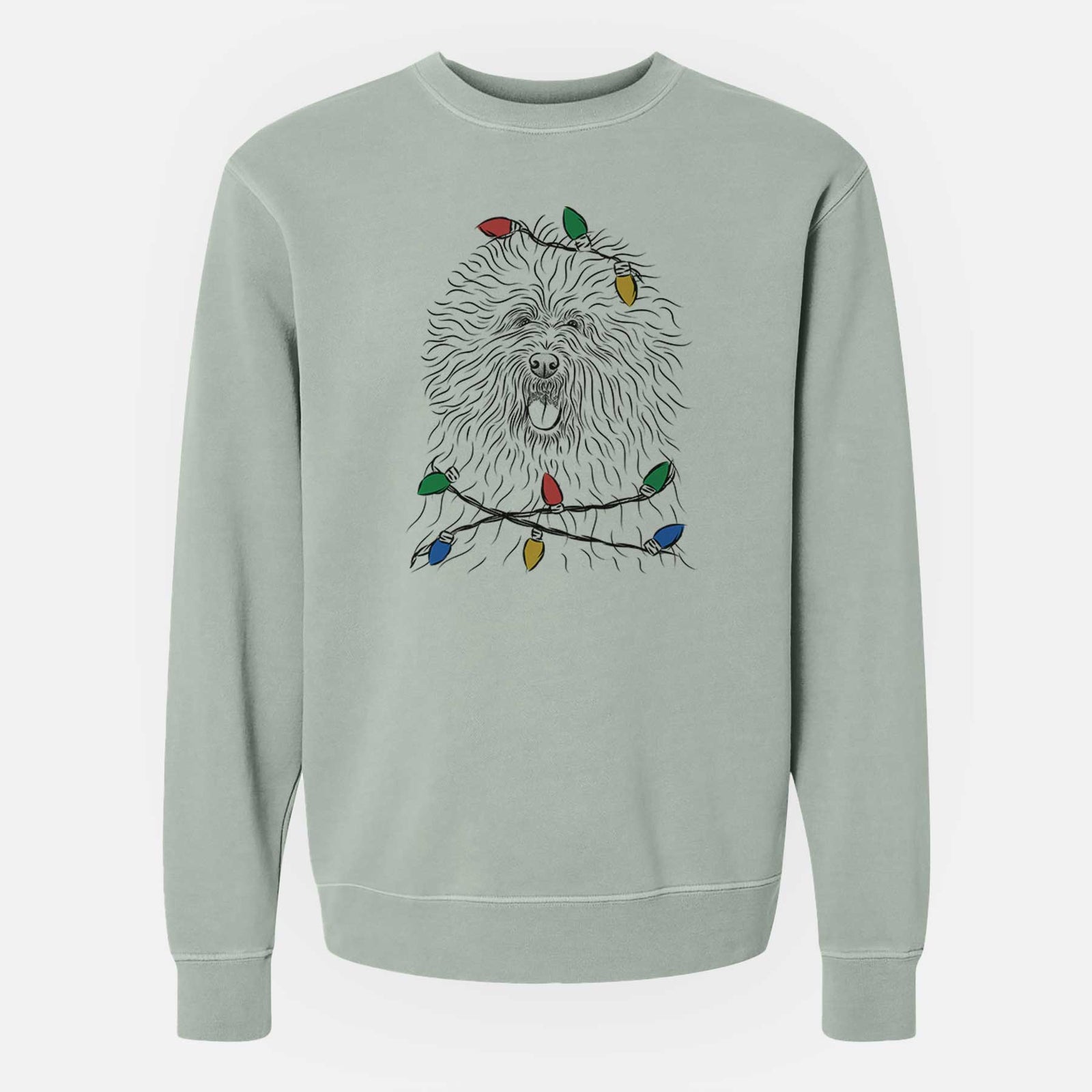 Christmas Lights Cozie the Old English Sheepdog - Unisex Pigment Dyed Crew Sweatshirt