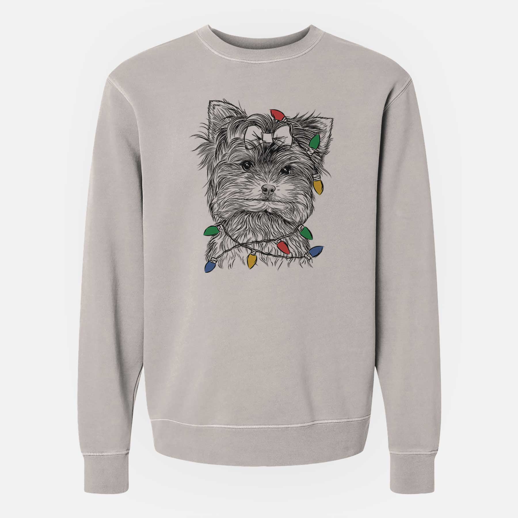 Christmas Lights Cricket the Biewer Terrier - Unisex Pigment Dyed Crew Sweatshirt