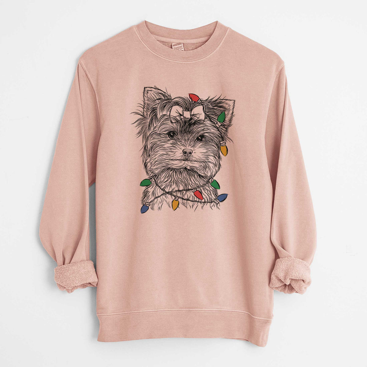 Christmas Lights Cricket the Biewer Terrier - Unisex Pigment Dyed Crew Sweatshirt