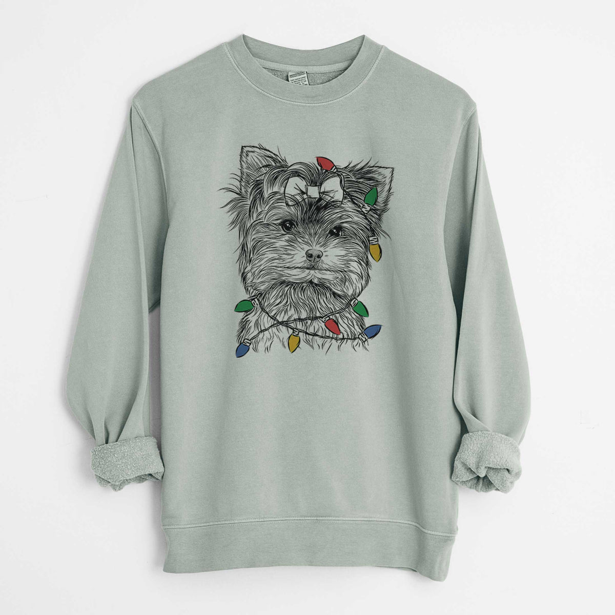 Christmas Lights Cricket the Biewer Terrier - Unisex Pigment Dyed Crew Sweatshirt