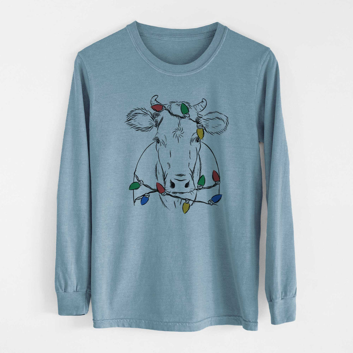 Christmas Lights Cruz the Cow - Heavyweight 100% Cotton Long Sleeve