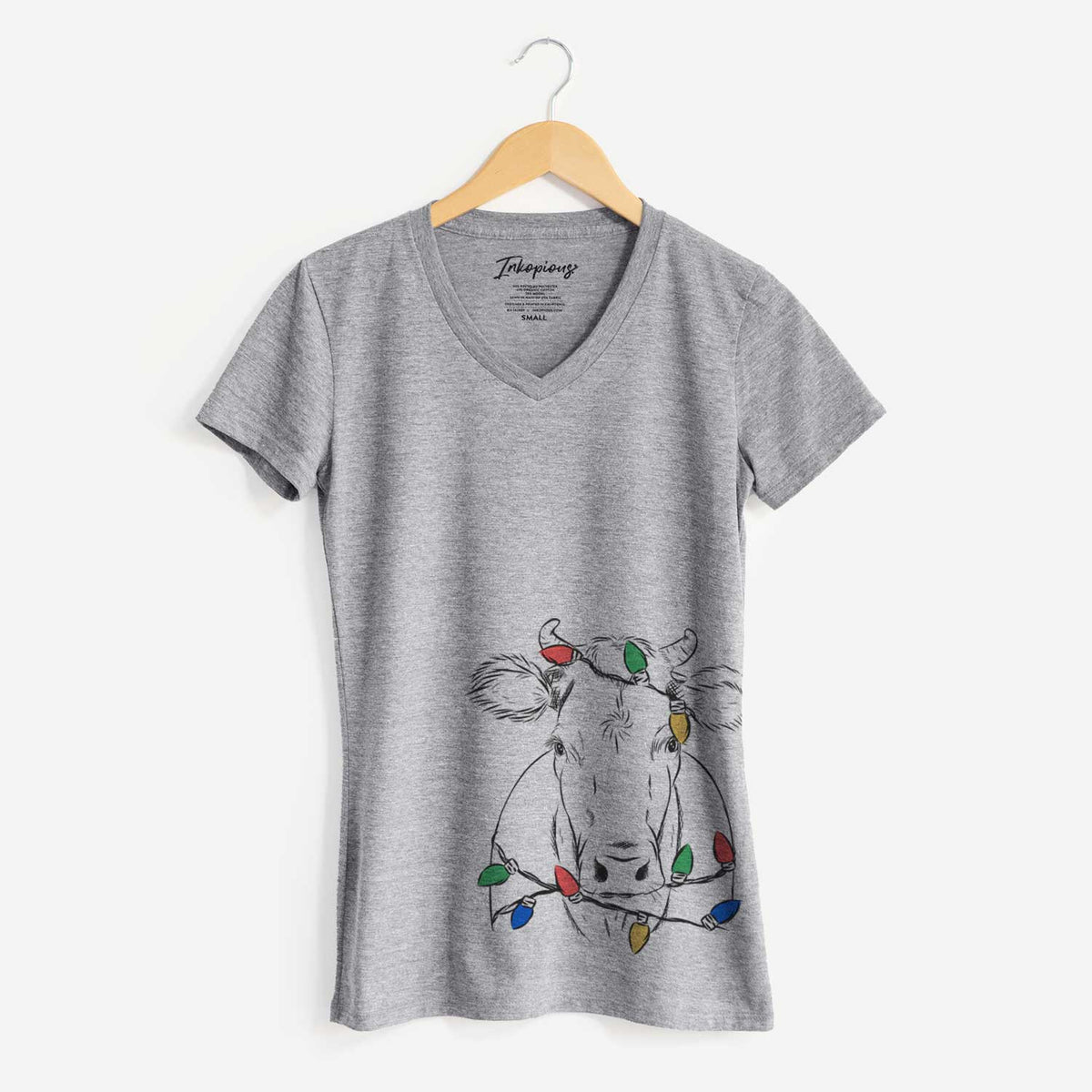 Christmas Lights Cruz the Cow - Women's V-neck Shirt