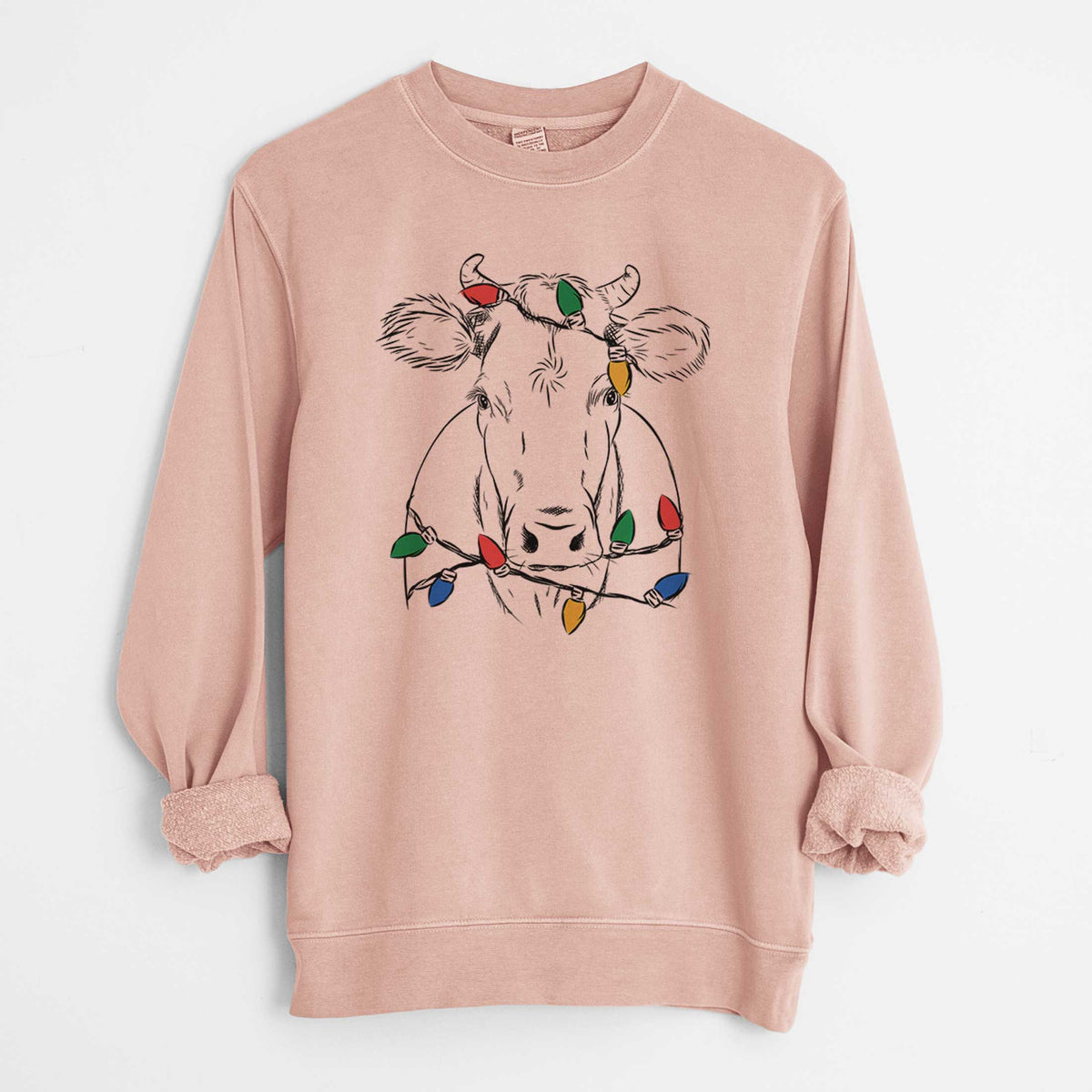 Christmas Lights Cruz the Cow - Unisex Pigment Dyed Crew Sweatshirt