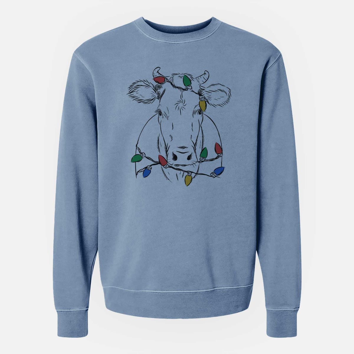 Christmas Lights Cruz the Cow - Unisex Pigment Dyed Crew Sweatshirt