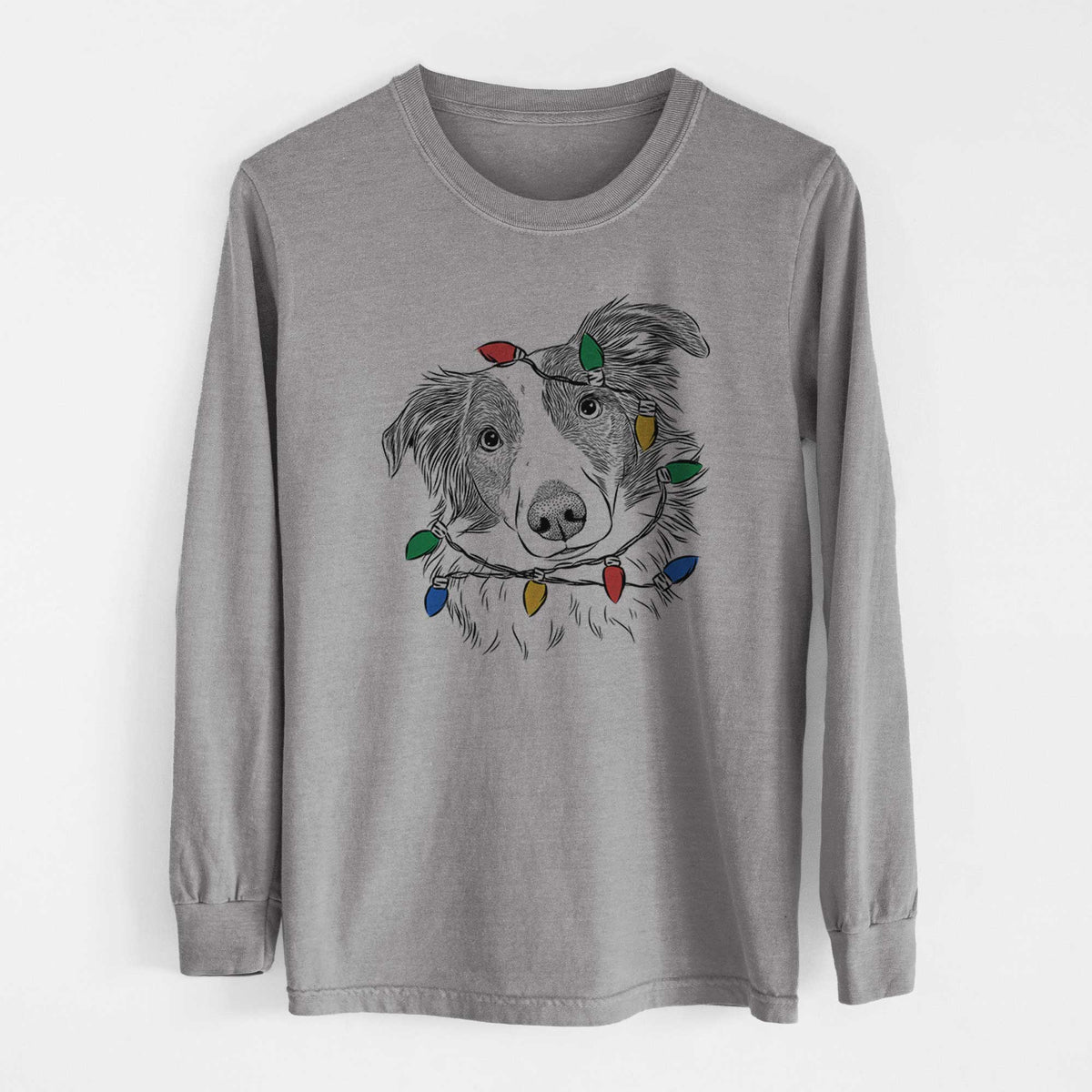 Christmas Lights Cyclone the Australian Shepherd - Heavyweight 100% Cotton Long Sleeve