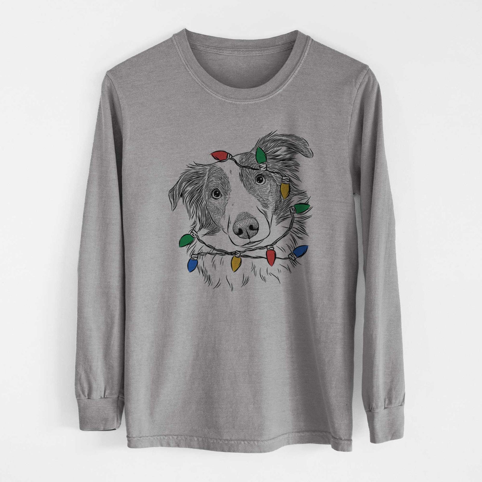 Christmas Lights Cyclone the Australian Shepherd - Heavyweight 100% Cotton Long Sleeve