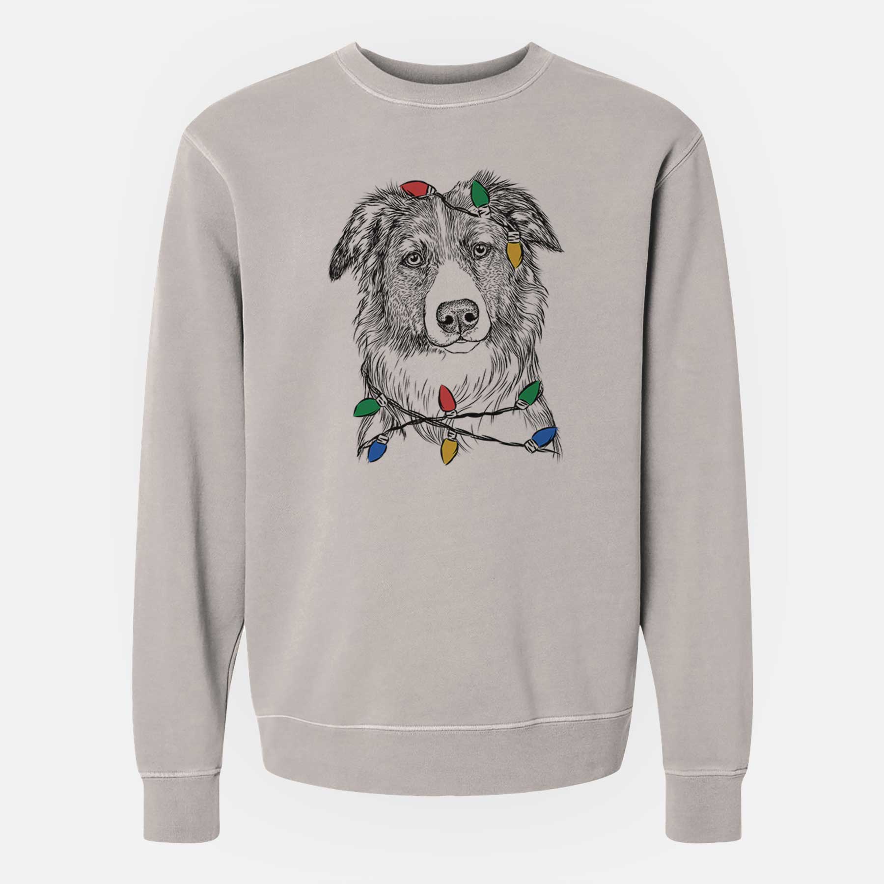 Christmas Lights Cynder the English Shepherd - Unisex Pigment Dyed Crew Sweatshirt