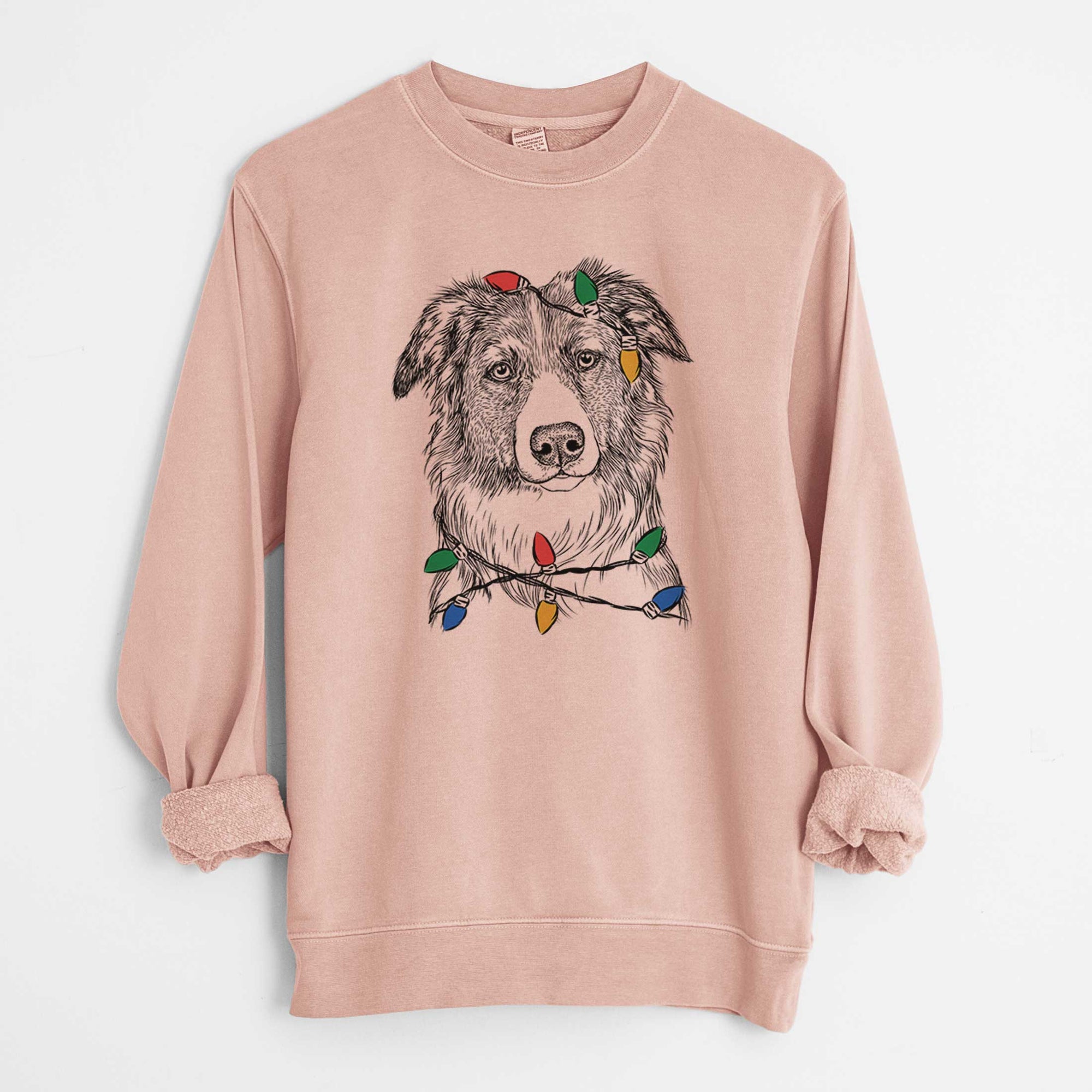 Christmas Lights Cynder the English Shepherd - Unisex Pigment Dyed Crew Sweatshirt