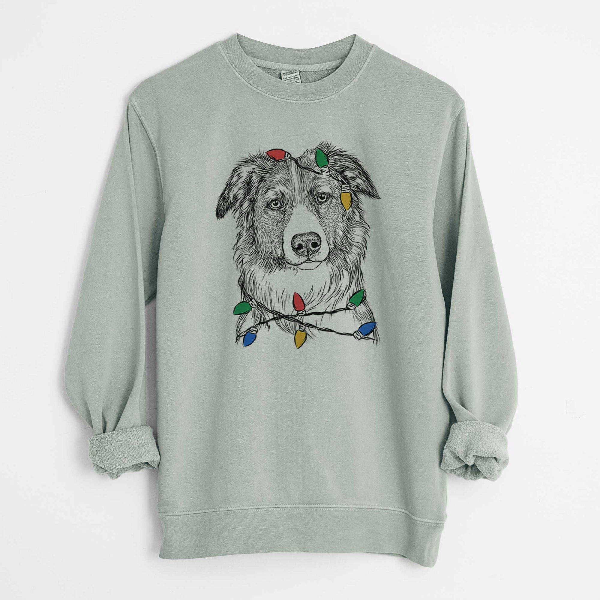 Christmas Lights Cynder the English Shepherd - Unisex Pigment Dyed Crew Sweatshirt