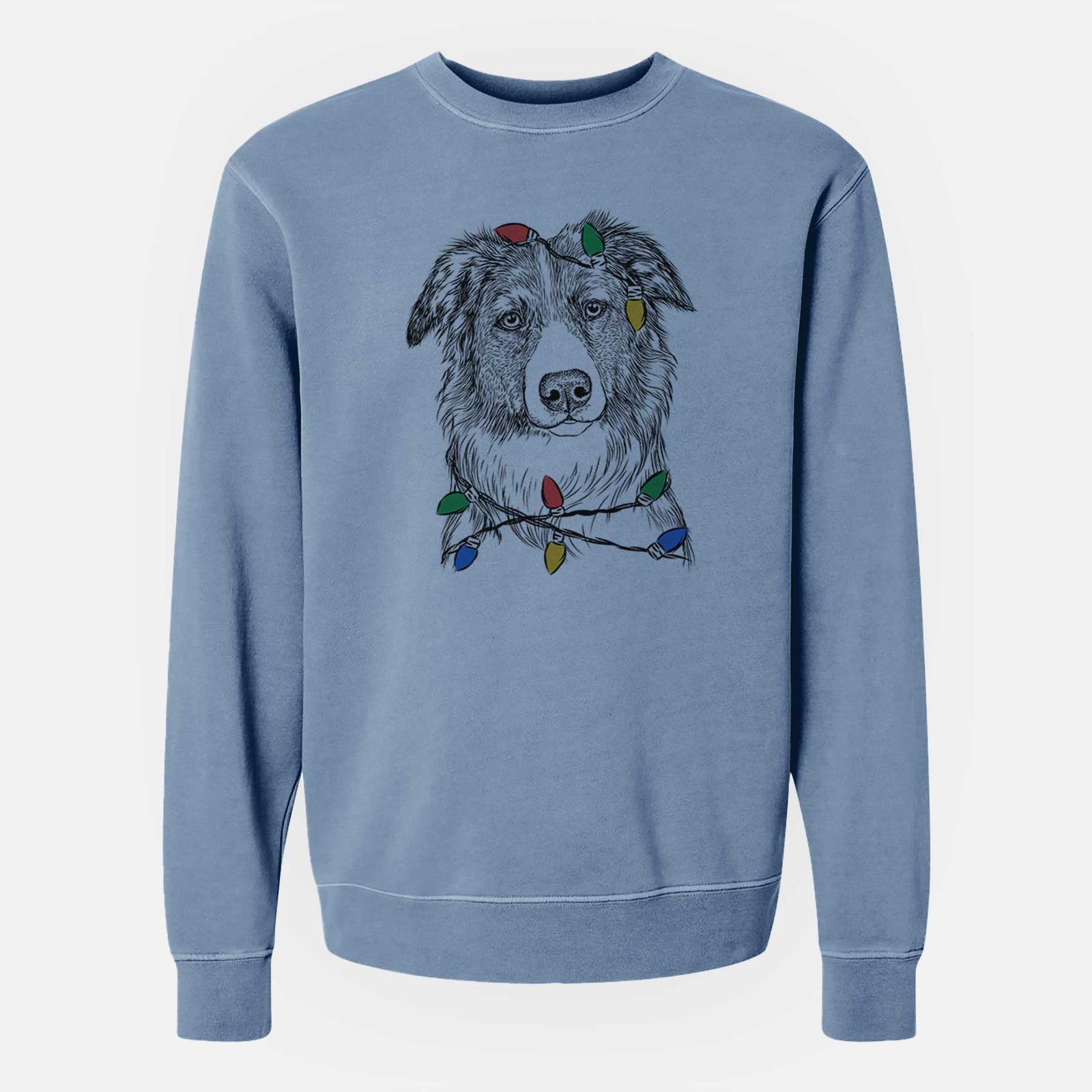 Christmas Lights Cynder the English Shepherd - Unisex Pigment Dyed Crew Sweatshirt