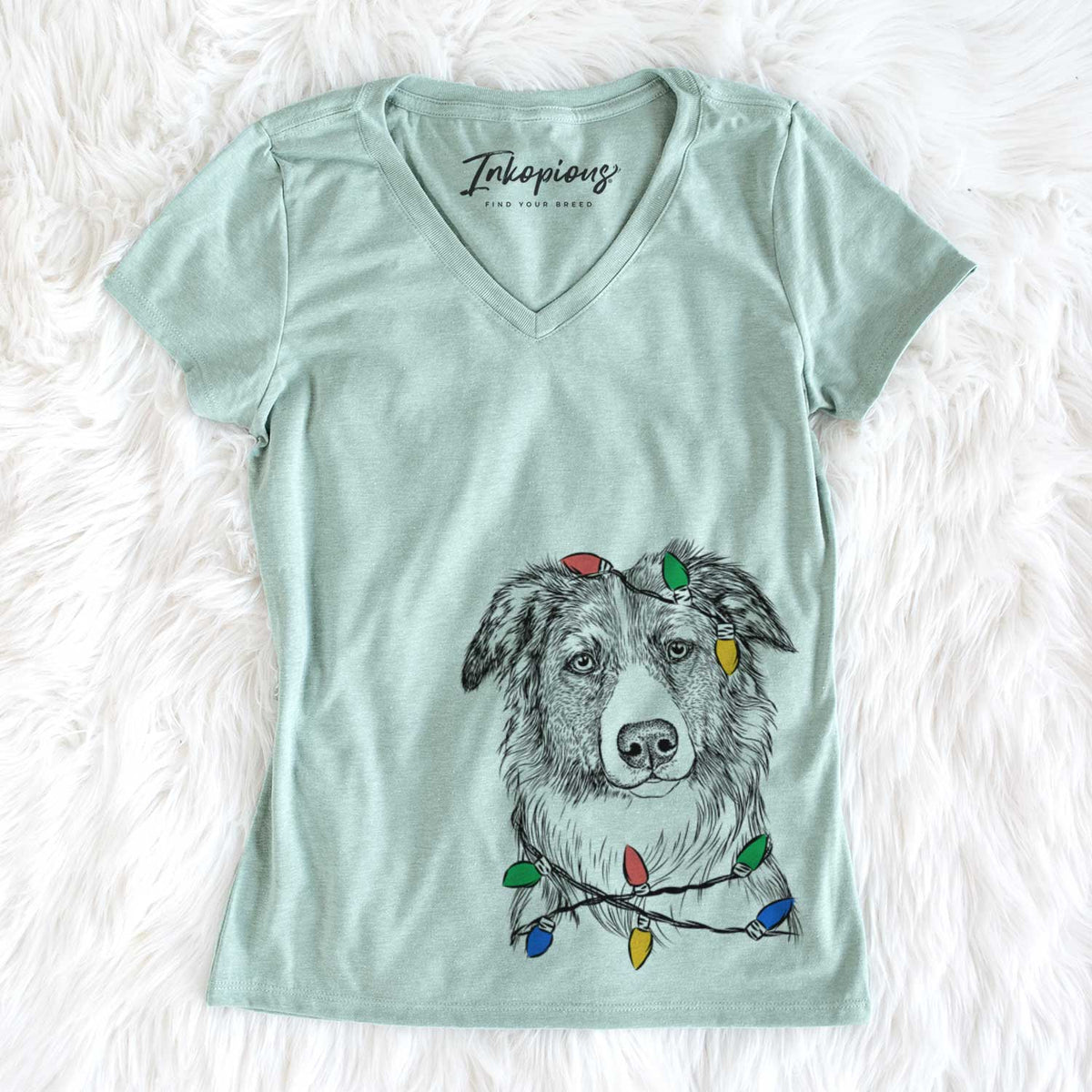 Christmas Lights Cynder the English Shepherd - Women&#39;s V-neck Shirt