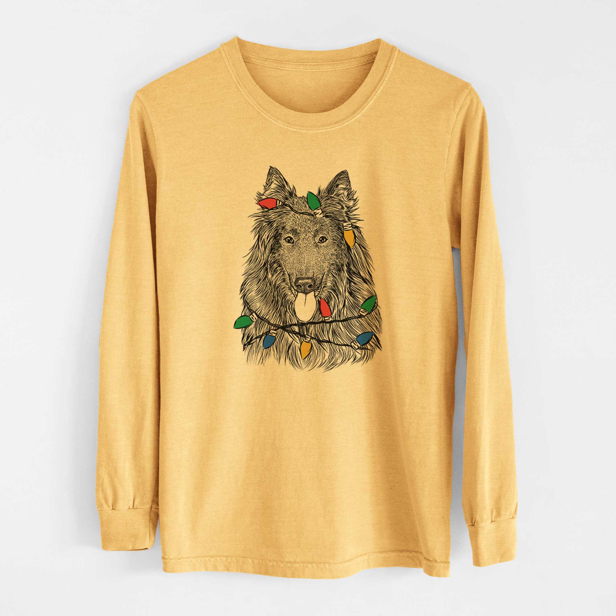 Christmas Lights Daan the Belgian Shepherd - Heavyweight 100% Cotton Long Sleeve