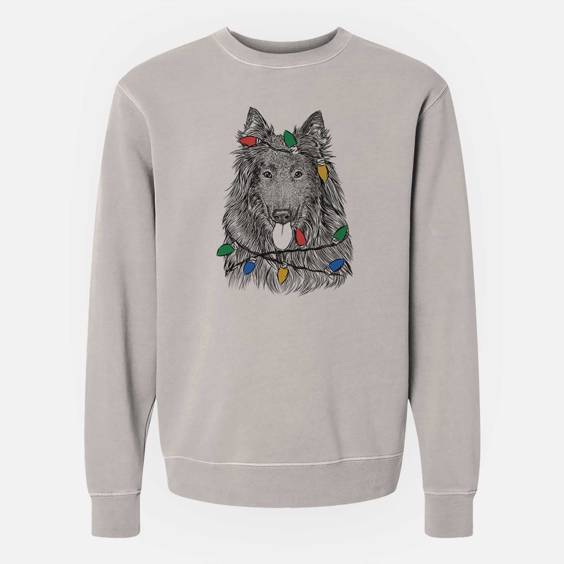 Christmas Lights Daan the Belgian Shepherd - Unisex Pigment Dyed Crew Sweatshirt