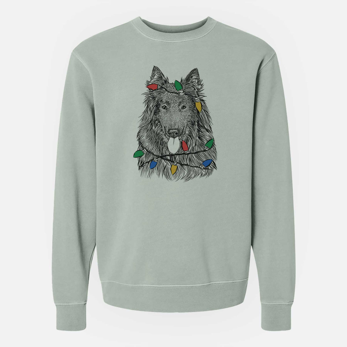 Christmas Lights Daan the Belgian Shepherd - Unisex Pigment Dyed Crew Sweatshirt