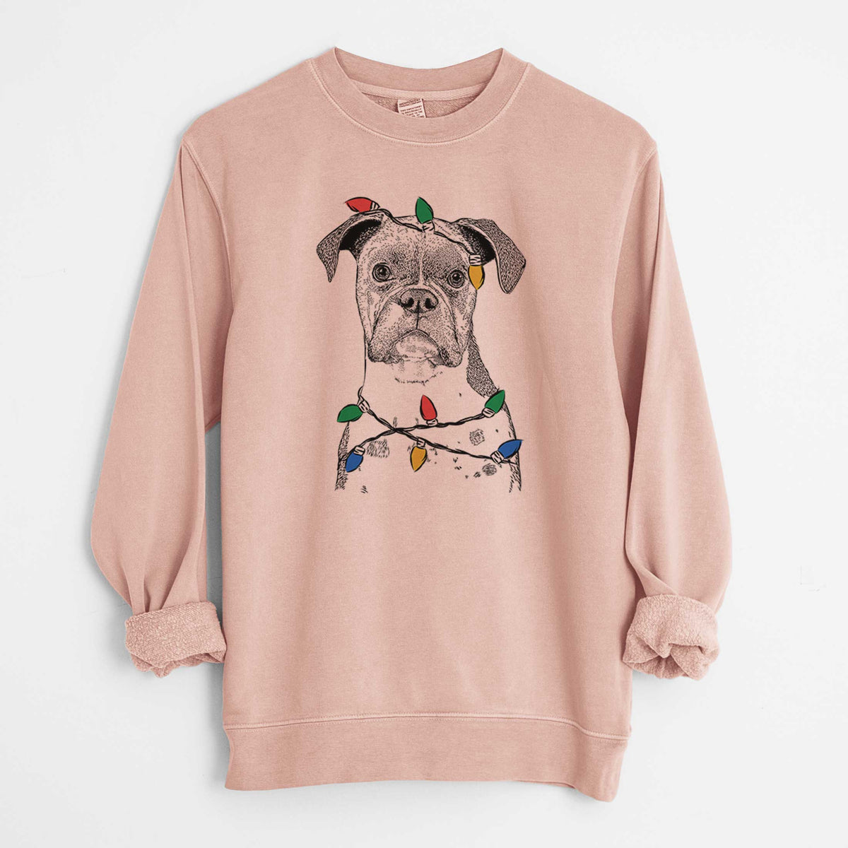 Christmas Lights Daisy the Boxer - Unisex Pigment Dyed Crew Sweatshirt