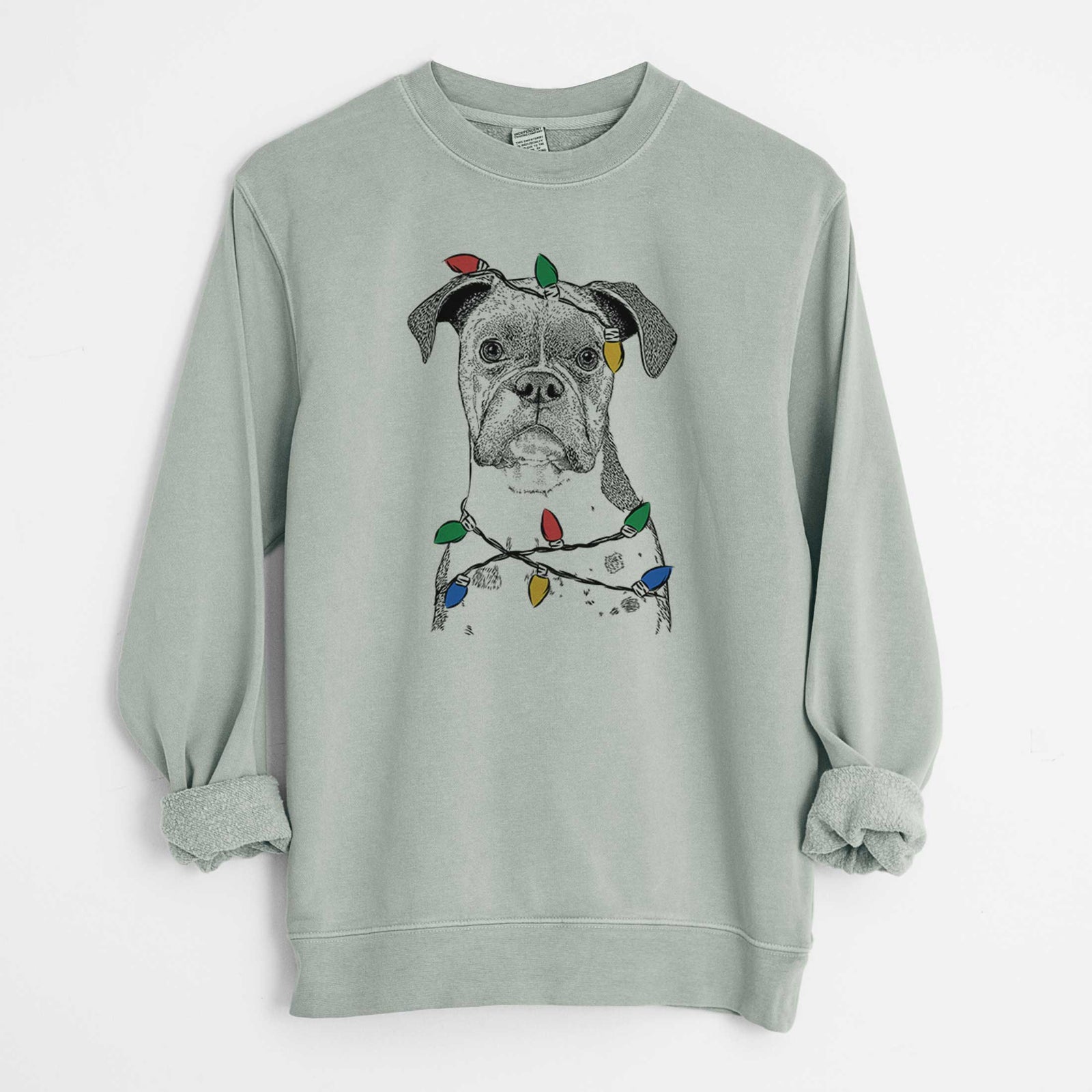 Christmas Lights Daisy the Boxer - Unisex Pigment Dyed Crew Sweatshirt