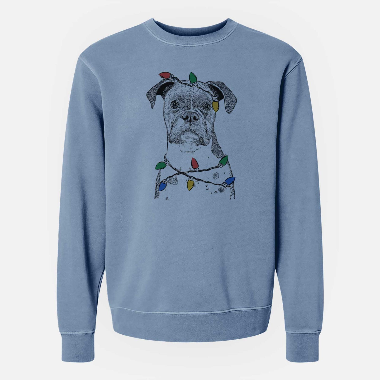Christmas Lights Daisy the Boxer - Unisex Pigment Dyed Crew Sweatshirt