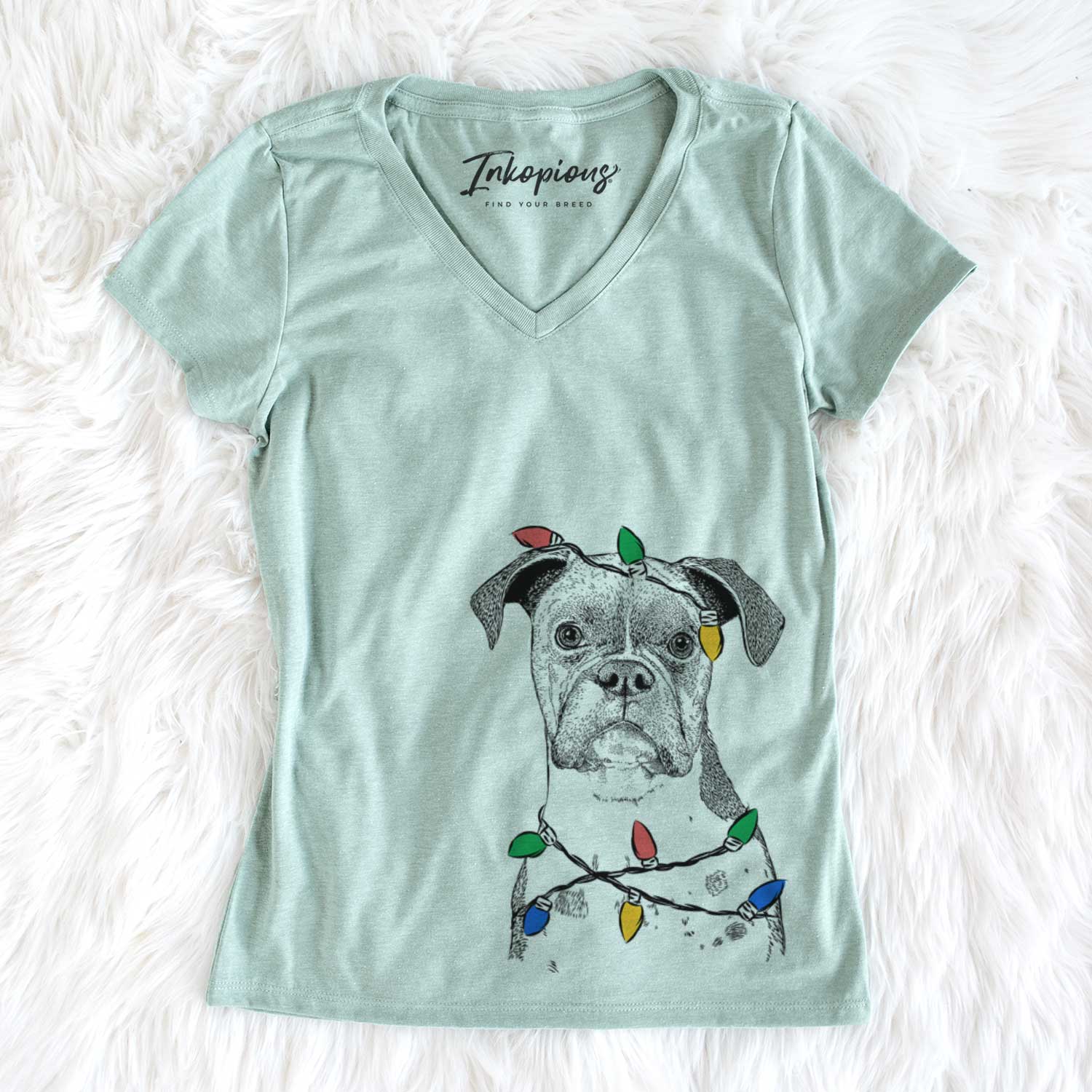 Christmas Lights Daisy the Boxer - Women's V-neck Shirt