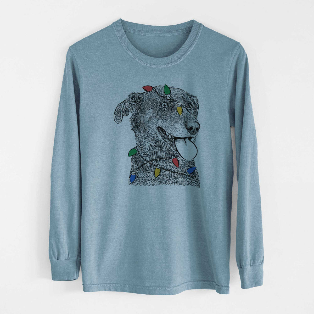 Christmas Lights Daisy the Australian Shepherd Mix - Heavyweight 100% Cotton Long Sleeve