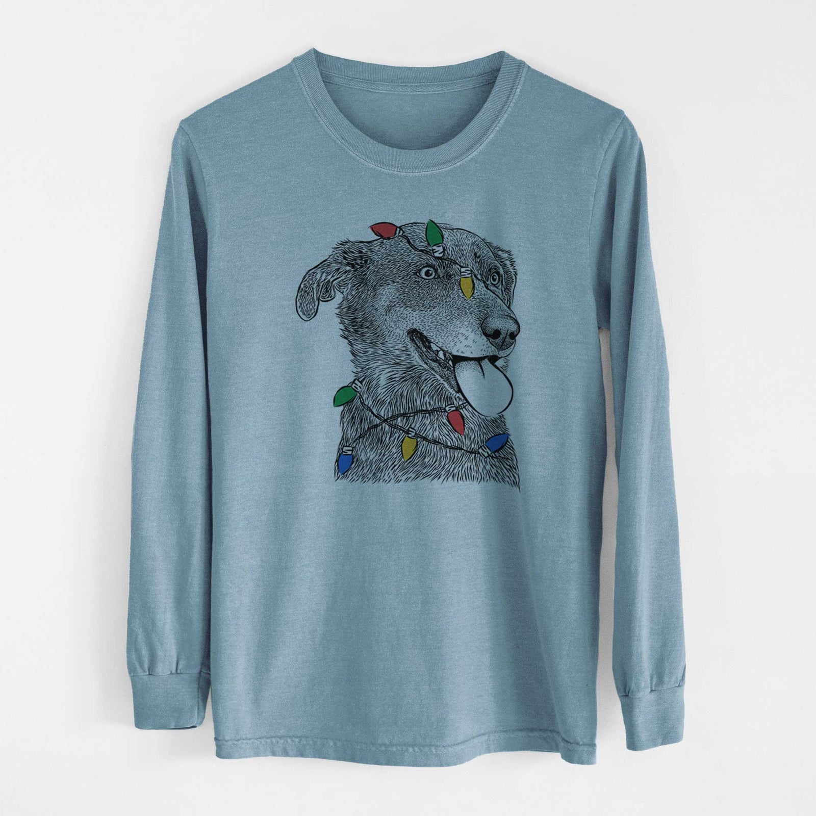 Christmas Lights Daisy the Australian Shepherd Mix - Heavyweight 100% Cotton Long Sleeve