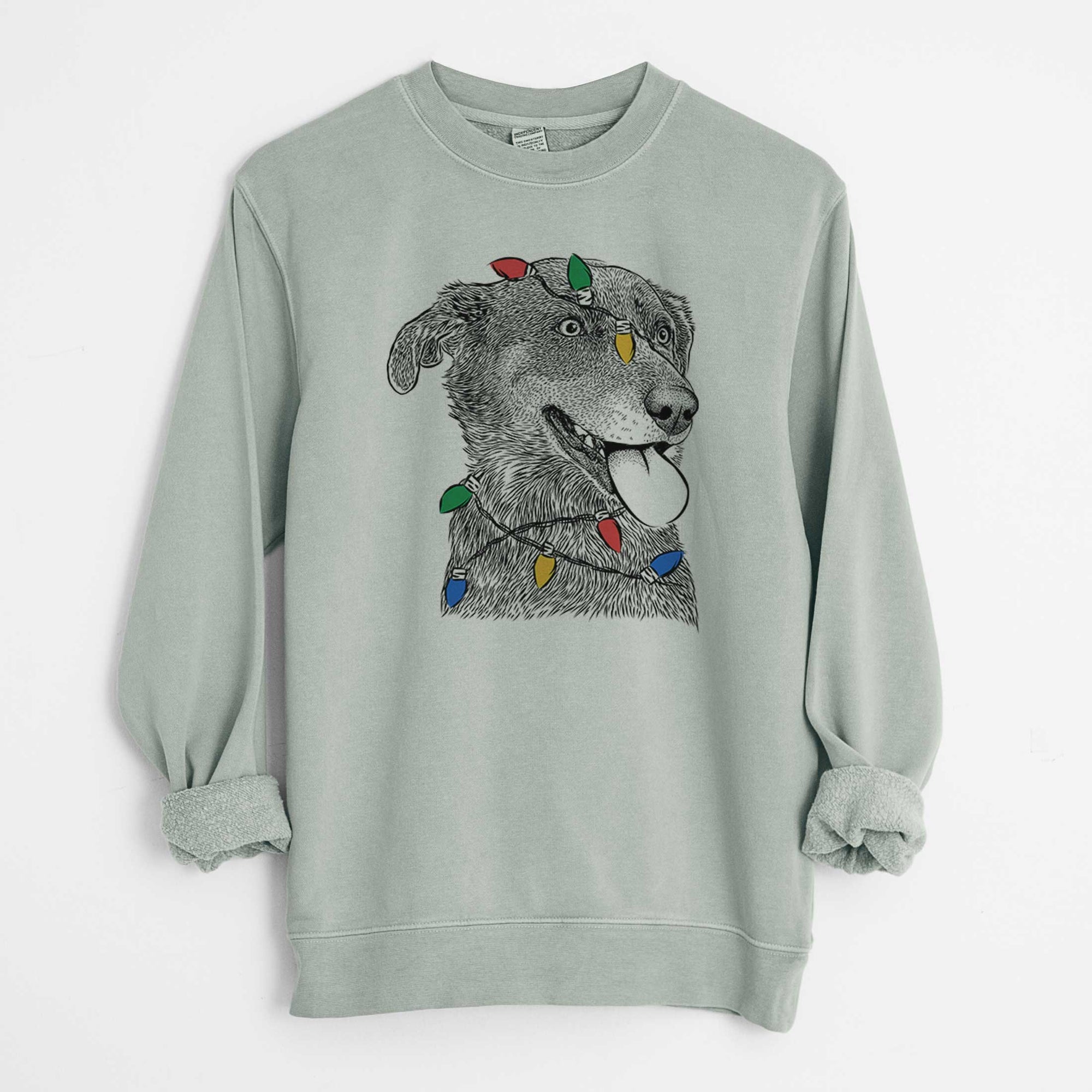 Christmas Lights Daisy the Australian Shepherd Mix - Unisex Pigment Dyed Crew Sweatshirt