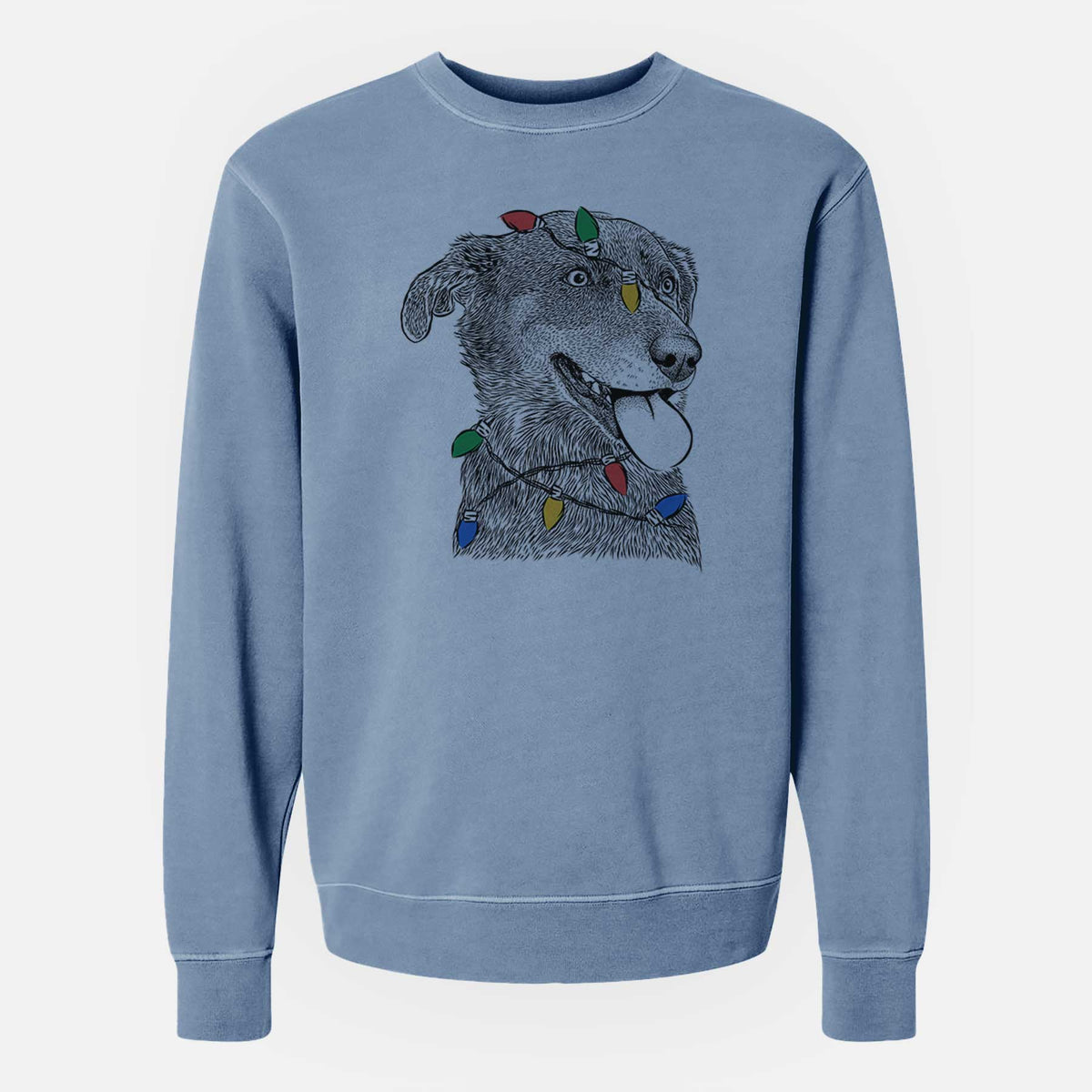 Christmas Lights Daisy the Australian Shepherd Mix - Unisex Pigment Dyed Crew Sweatshirt