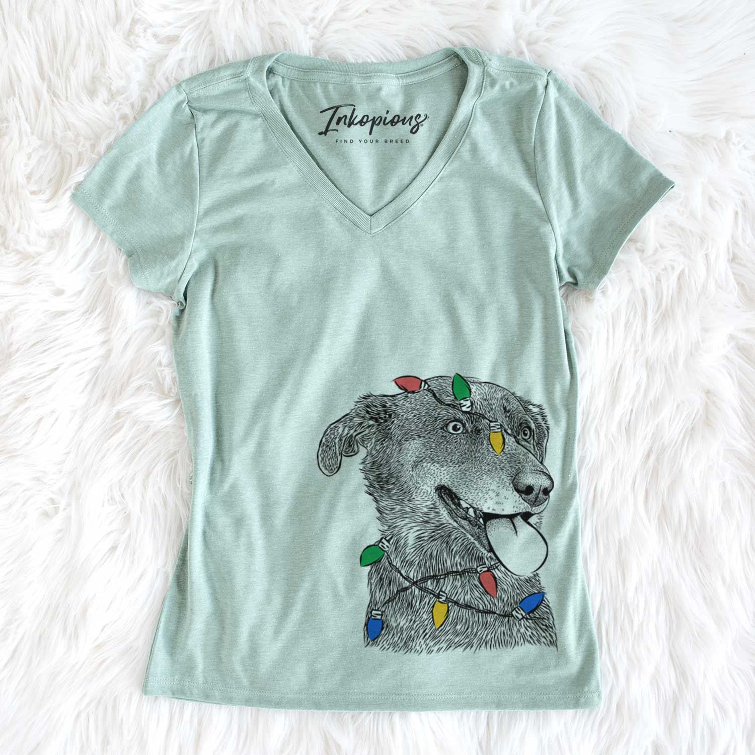 Christmas Lights Daisy the Australian Shepherd Mix - Women's V-neck Shirt