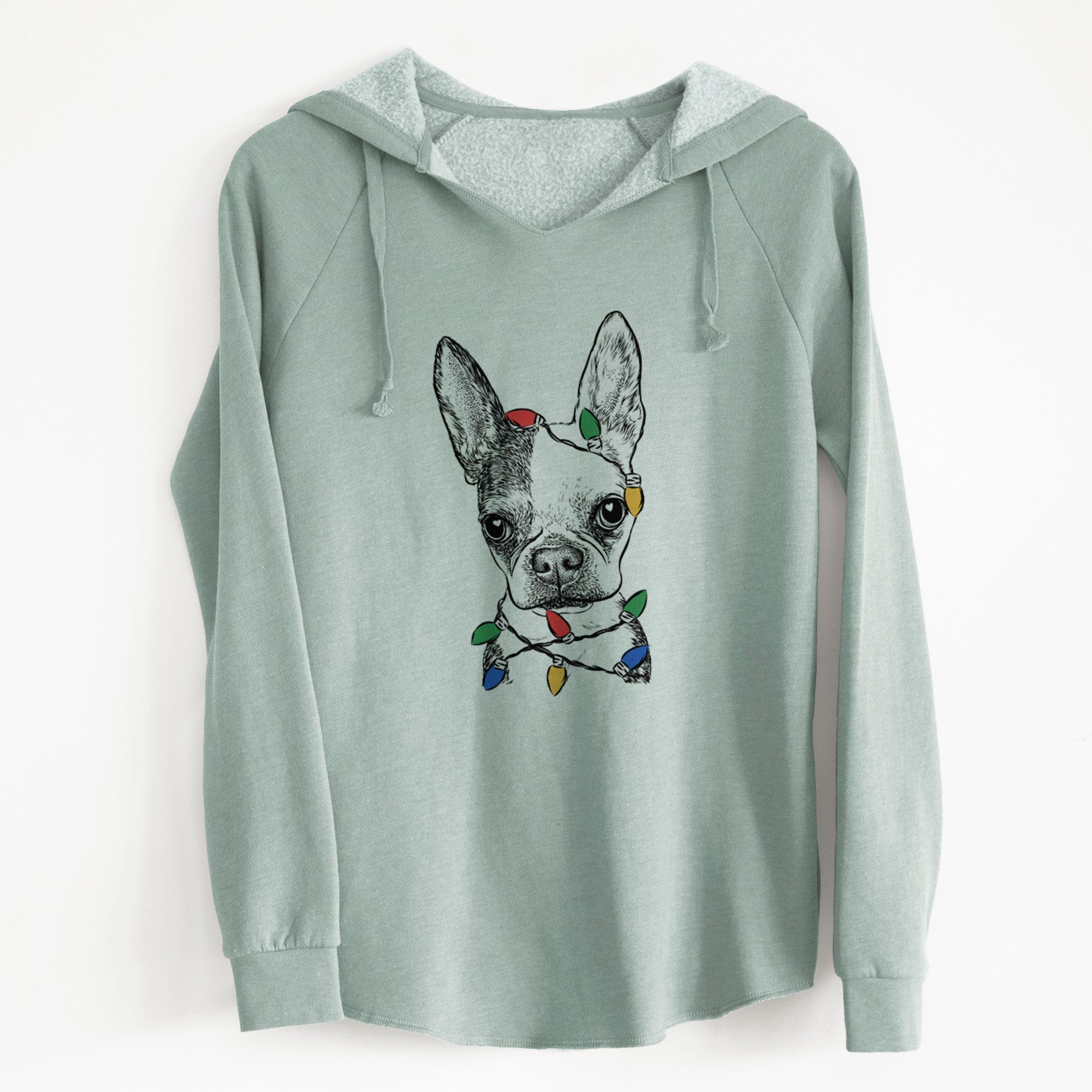 Christmas Lights Daisy the Boston Terrier - Cali Wave Hooded Sweatshirt