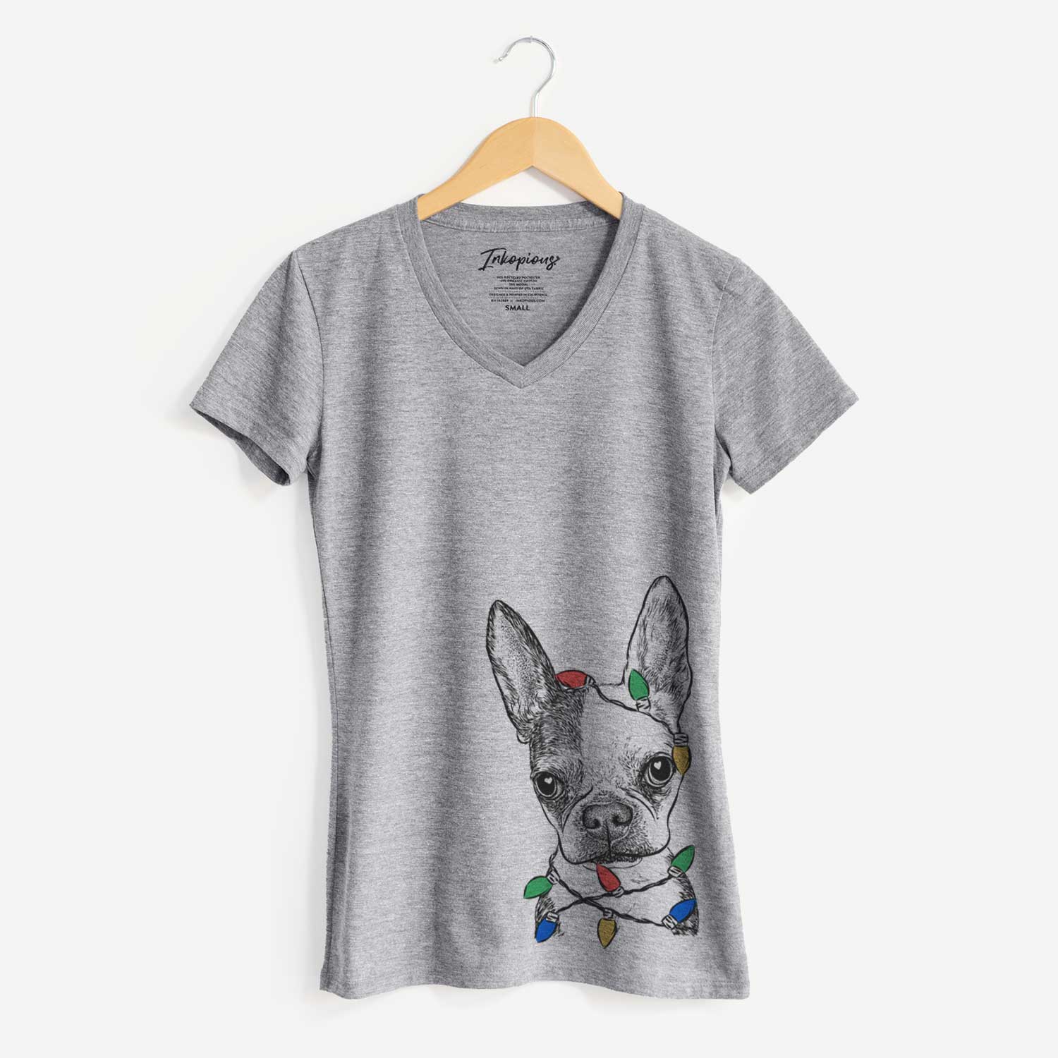 Christmas Lights Daisy the Boston Terrier - Women's V-neck Shirt