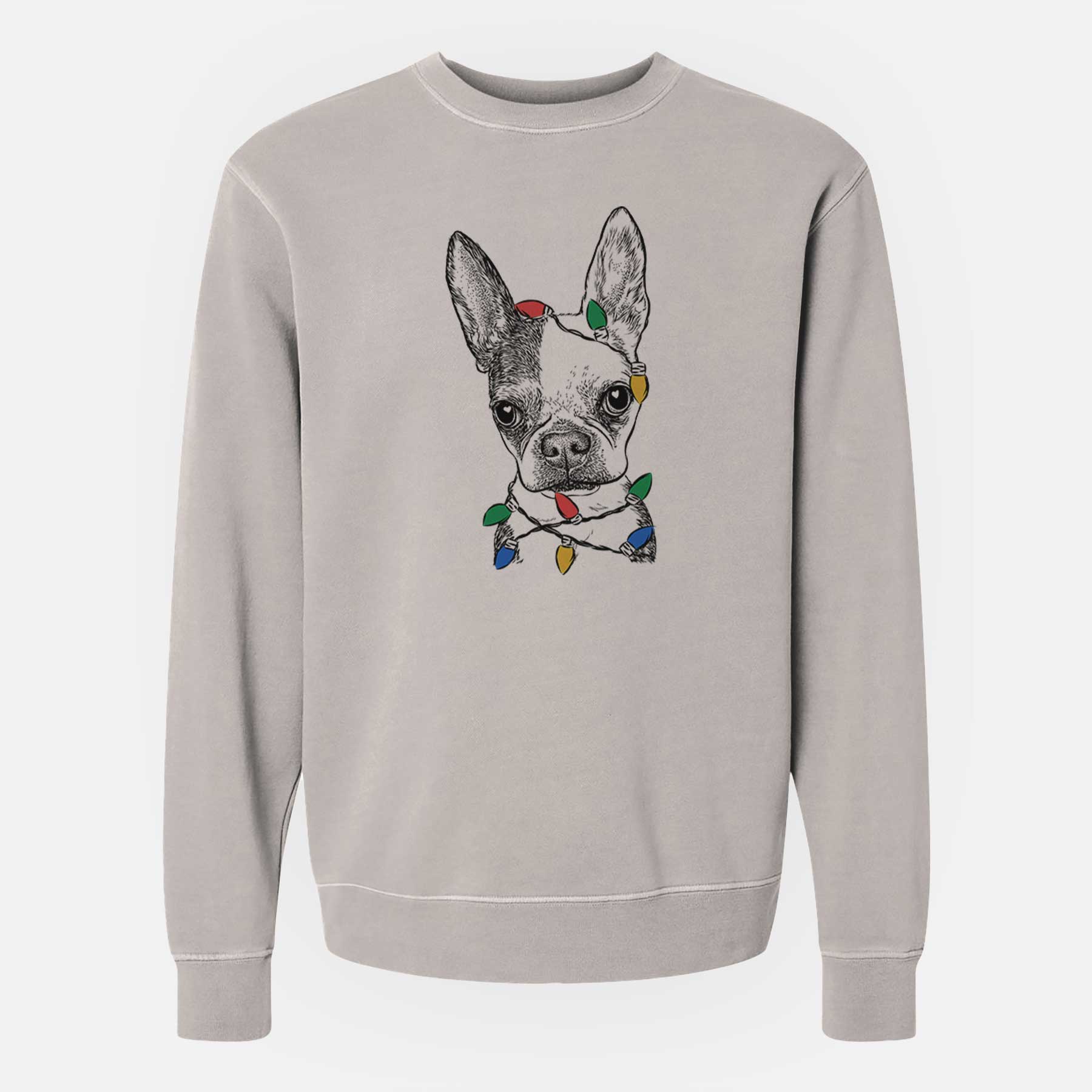 Christmas Lights Daisy the Boston Terrier - Unisex Pigment Dyed Crew Sweatshirt