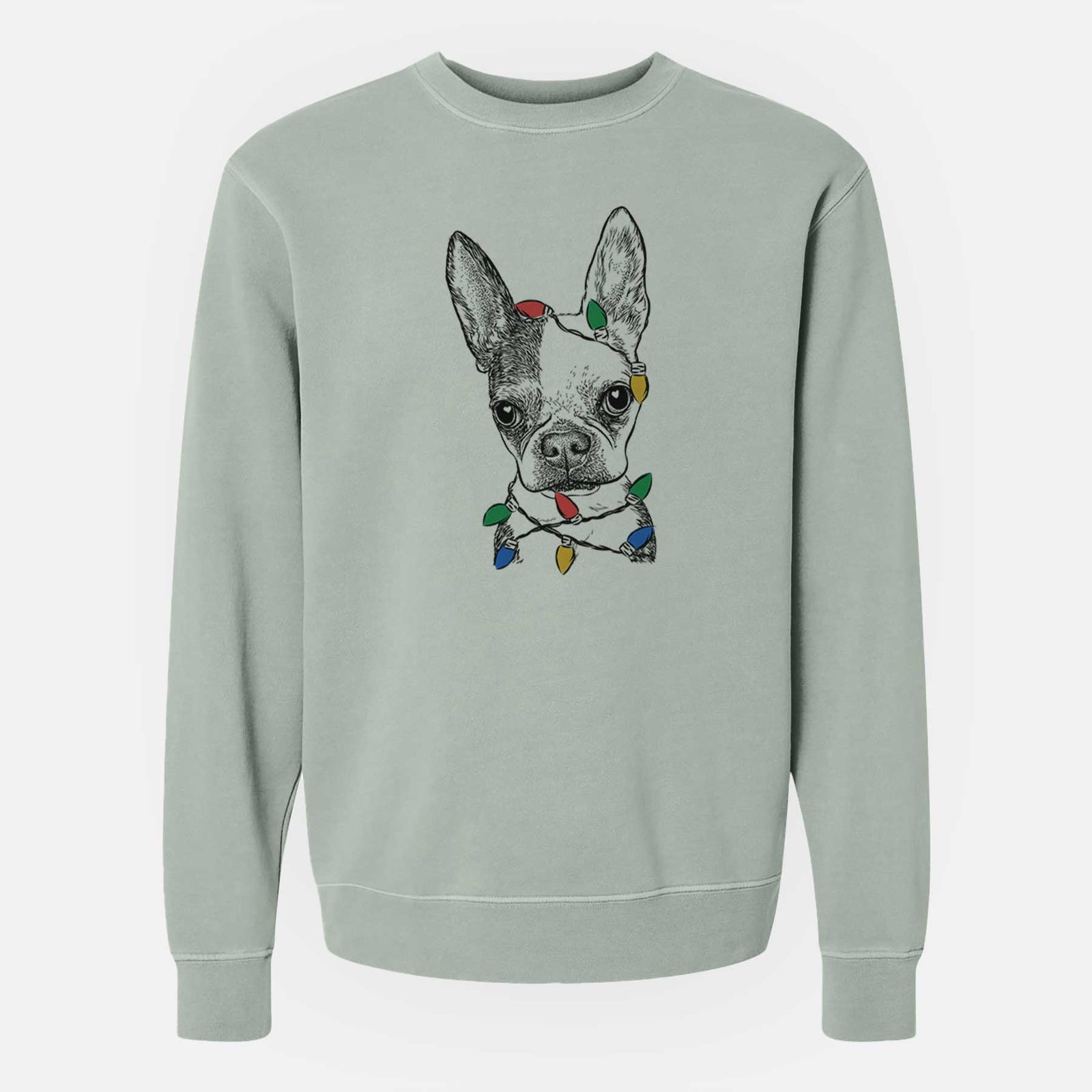 Christmas Lights Daisy the Boston Terrier - Unisex Pigment Dyed Crew Sweatshirt